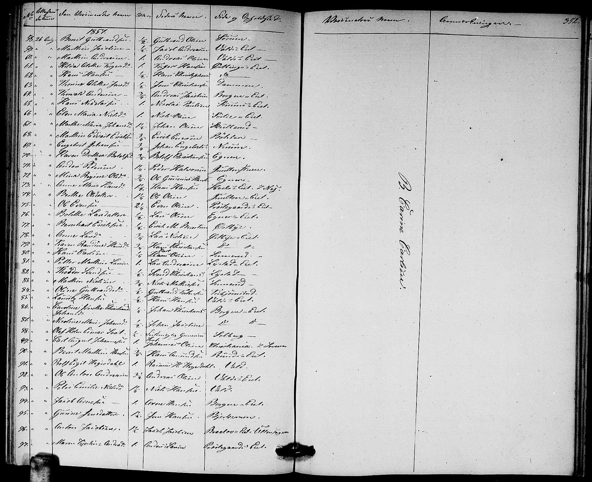 Sørum prestekontor Kirkebøker, SAO/A-10303/G/Ga/L0003: Parish register (copy) no. I 3, 1846-1863, p. 352