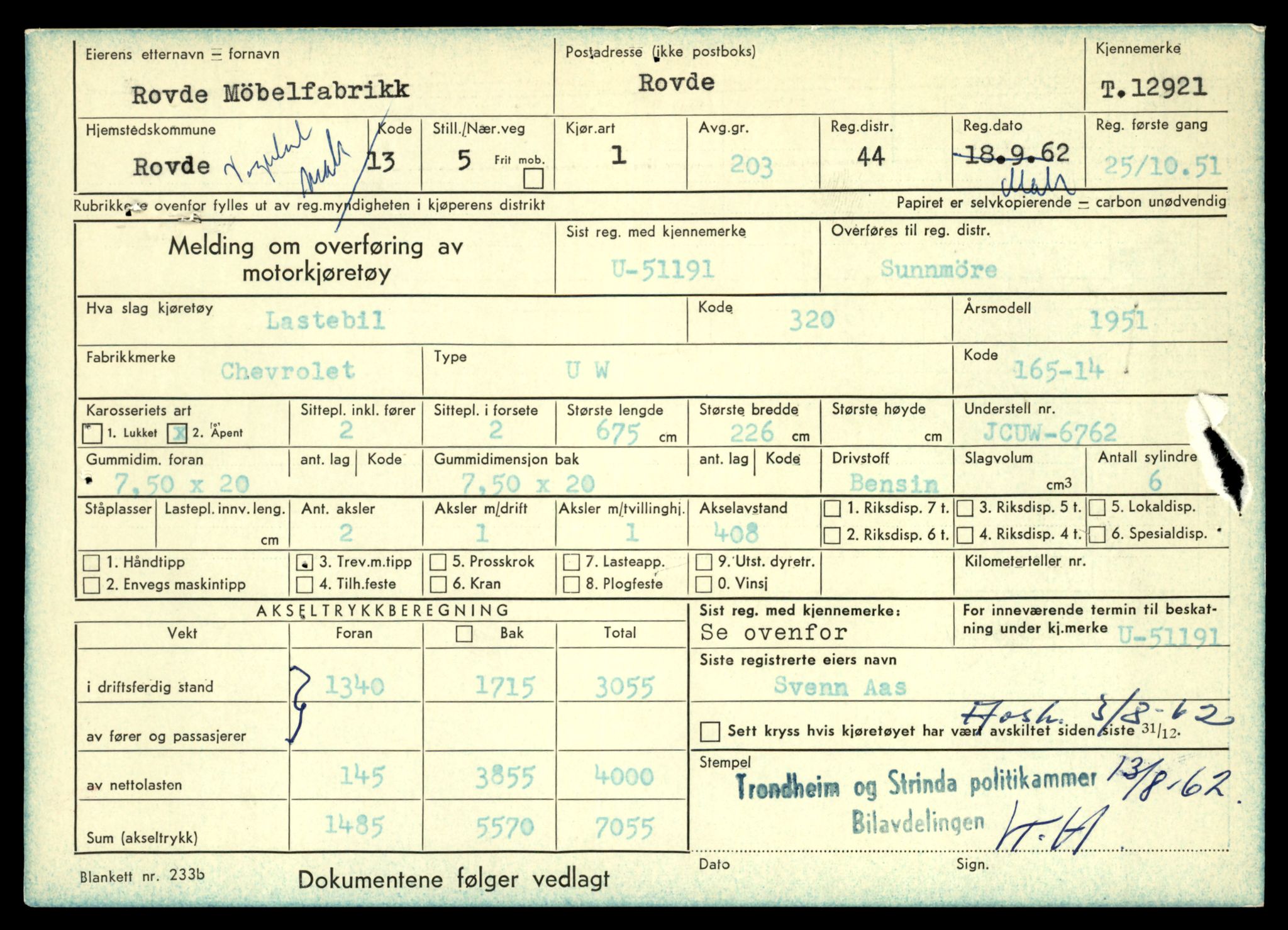 Møre og Romsdal vegkontor - Ålesund trafikkstasjon, AV/SAT-A-4099/F/Fe/L0036: Registreringskort for kjøretøy T 12831 - T 13030, 1927-1998, p. 1441