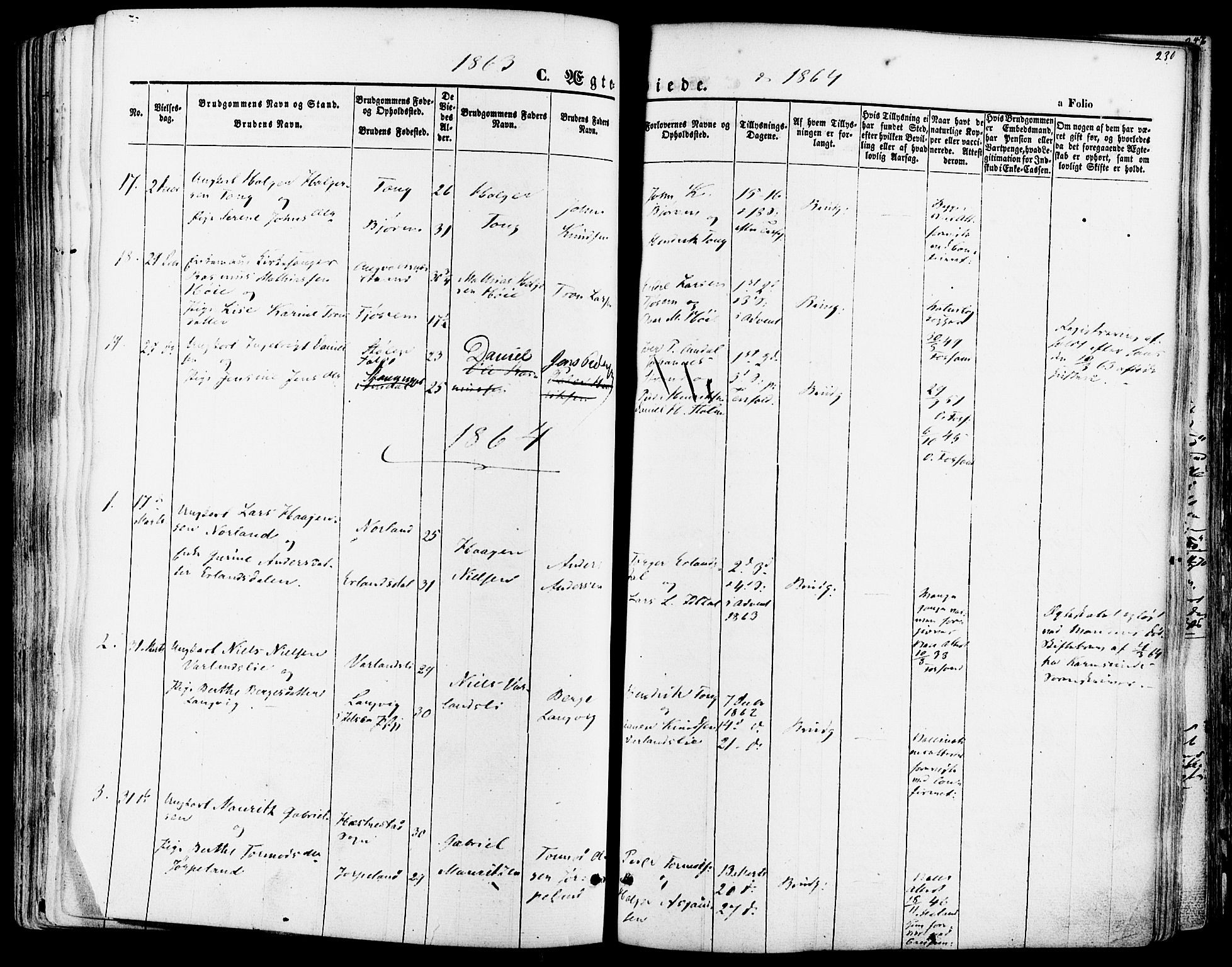 Strand sokneprestkontor, SAST/A-101828/H/Ha/Haa/L0007: Parish register (official) no. A 7, 1855-1881, p. 230