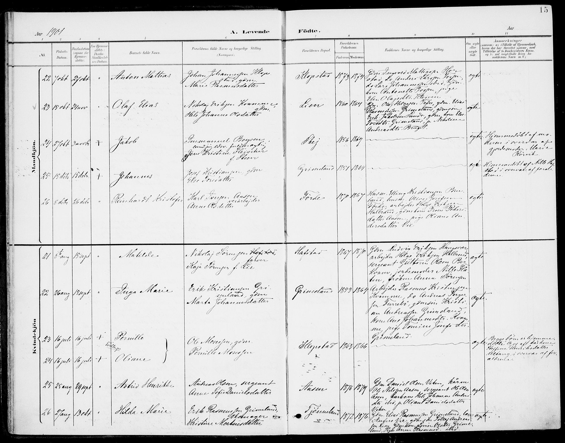 Førde sokneprestembete, AV/SAB-A-79901/H/Haa/Haab/L0002: Parish register (official) no. B  2, 1899-1920, p. 15