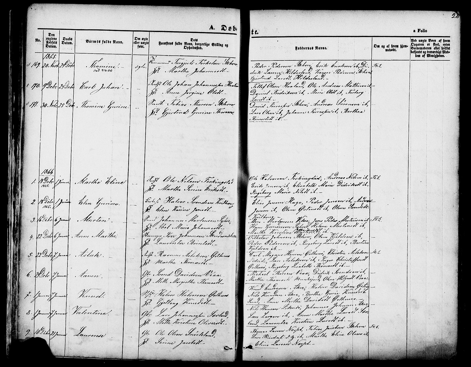 Skudenes sokneprestkontor, SAST/A -101849/H/Ha/Haa/L0006: Parish register (official) no. A 4, 1864-1881, p. 28