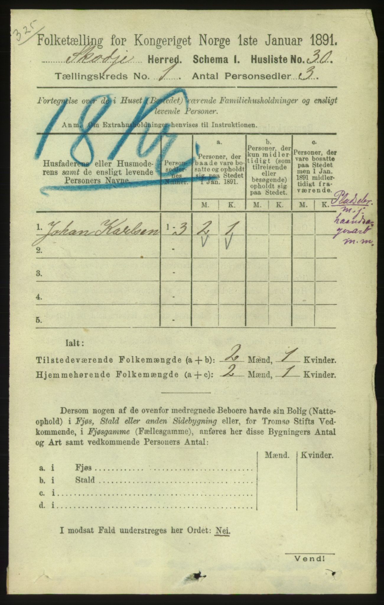 RA, 1891 census for 1529 Skodje, 1891, p. 71