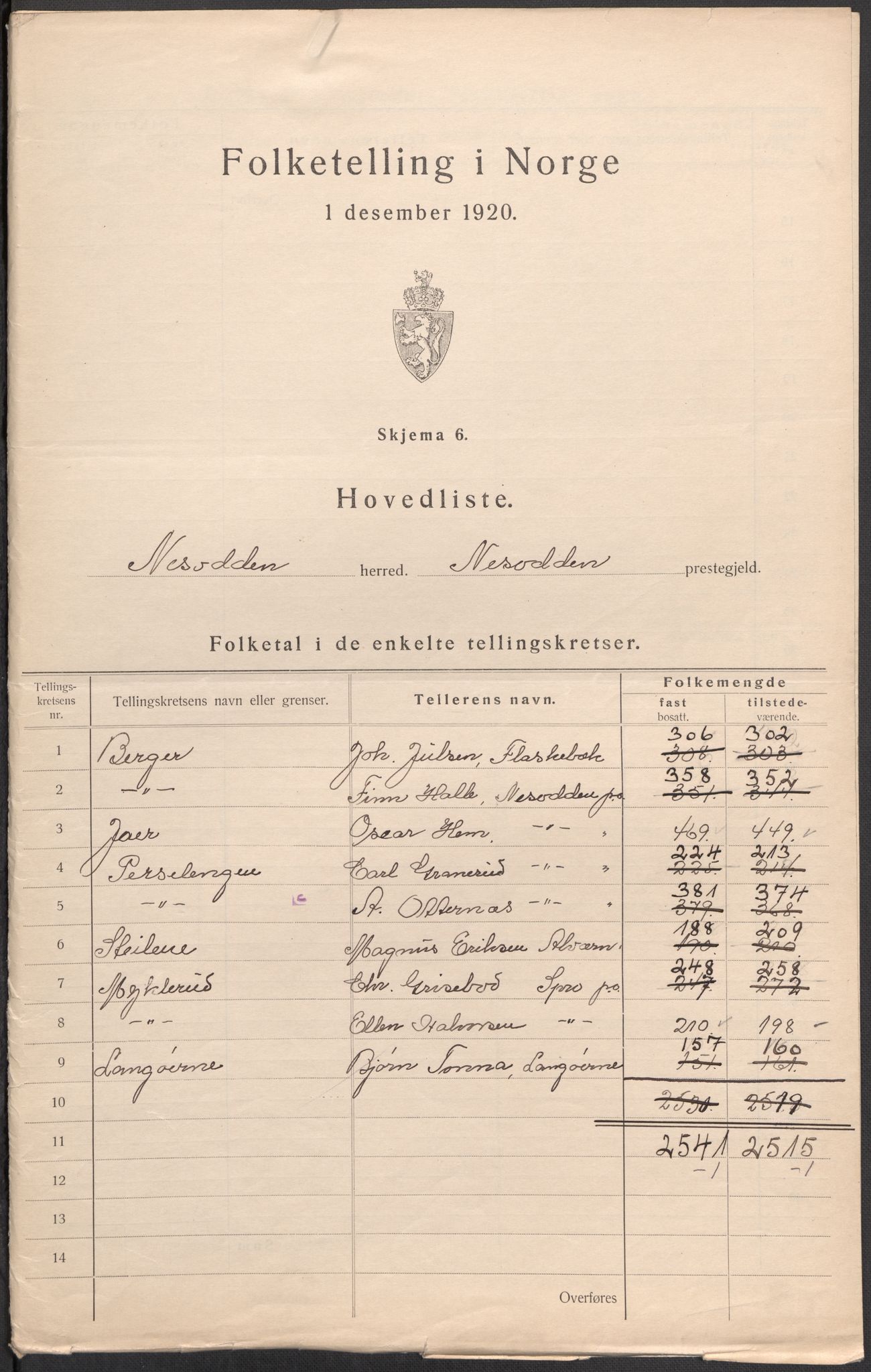 SAO, 1920 census for Nesodden, 1920, p. 2