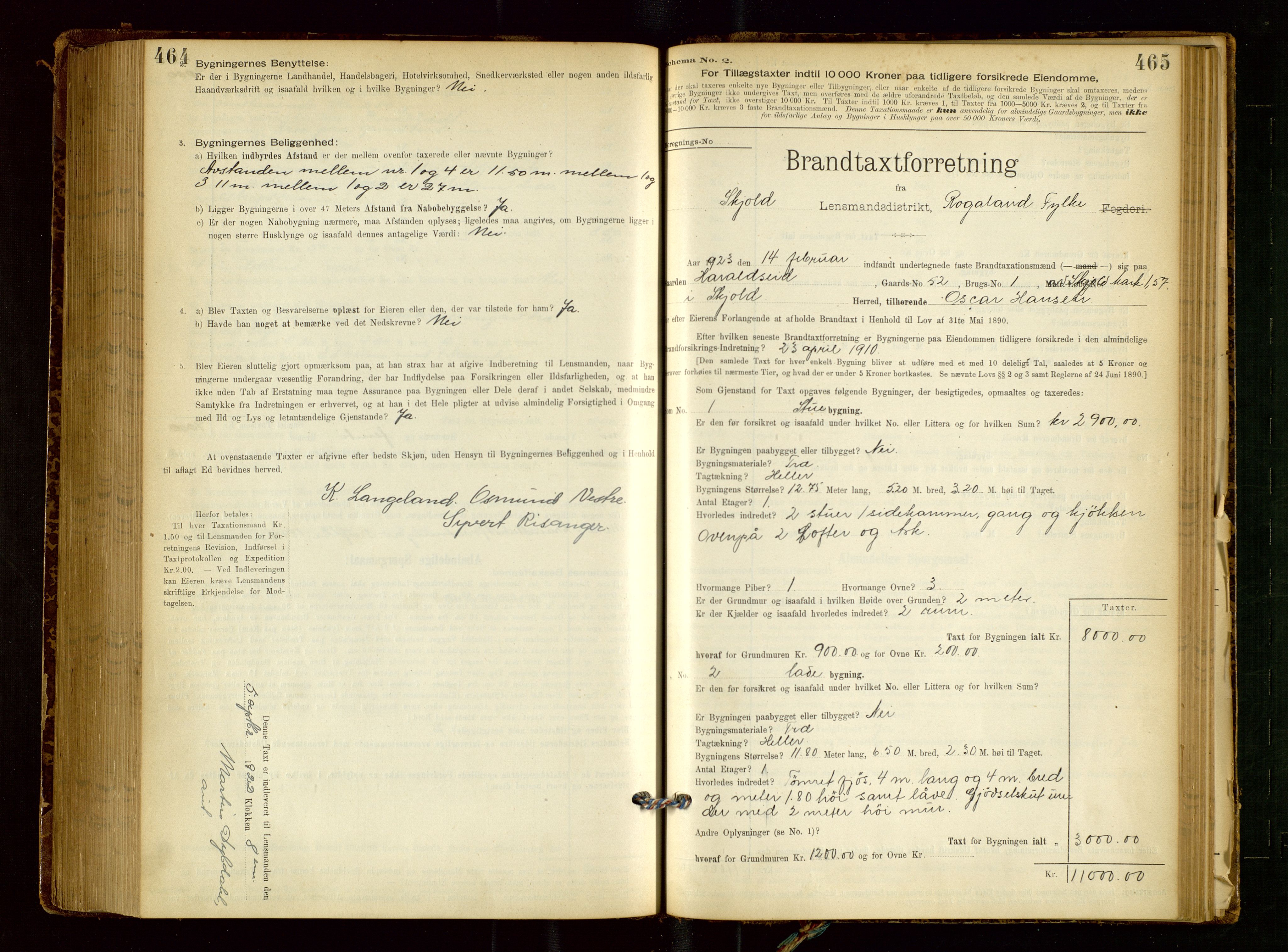 Skjold lensmannskontor, AV/SAST-A-100182/Gob/L0001: "Brandtaxationsprotokol for Skjold Lensmandsdistrikt Ryfylke Fogderi", 1894-1939, p. 464-465