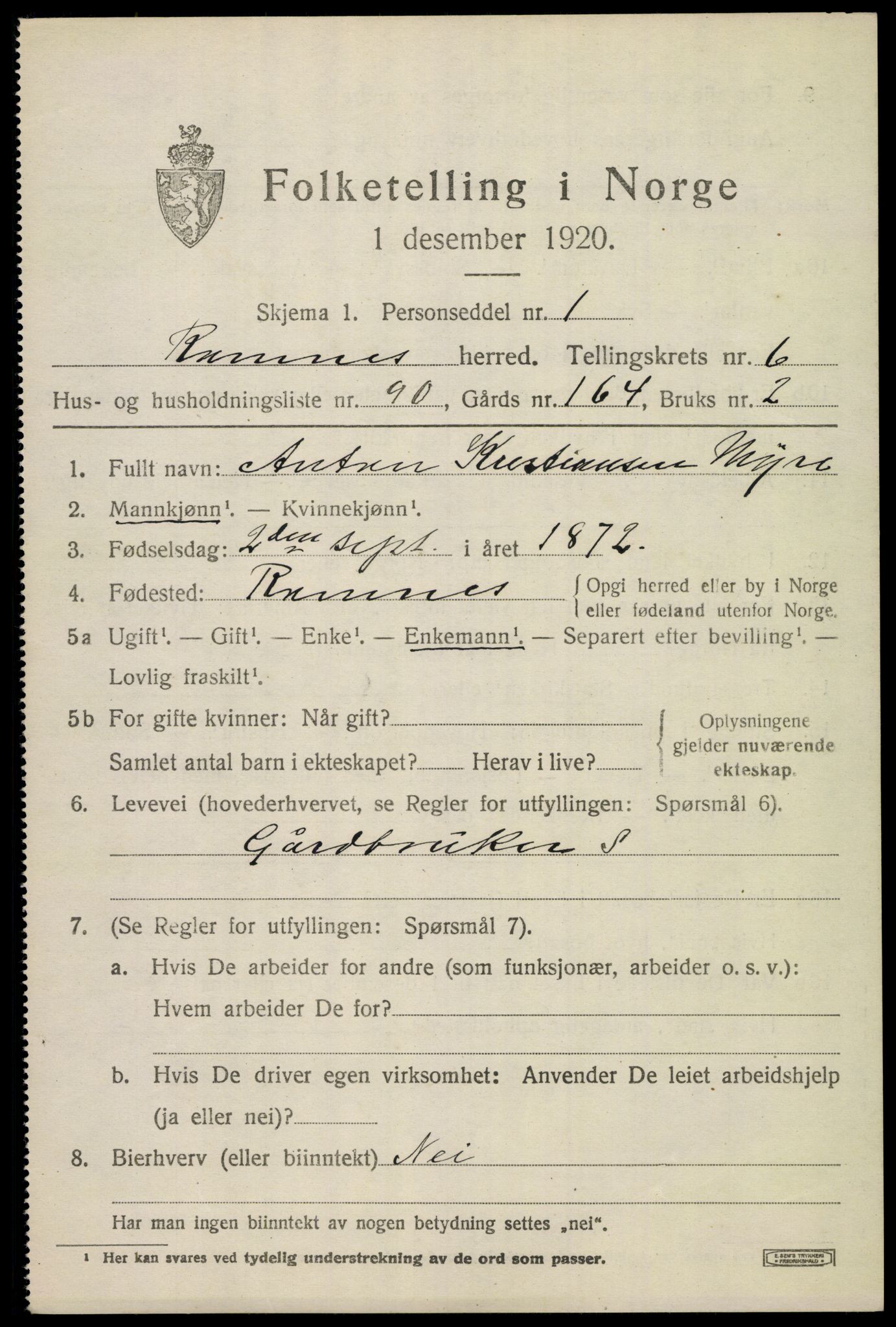 SAKO, 1920 census for Ramnes, 1920, p. 7112