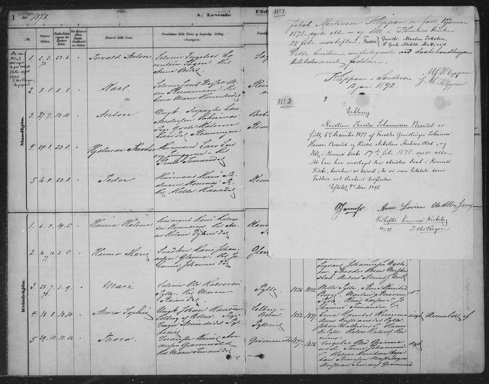 Sandsvær kirkebøker, AV/SAKO-A-244/F/Fe/L0001: Parish register (official) no. V 1, 1878-1936