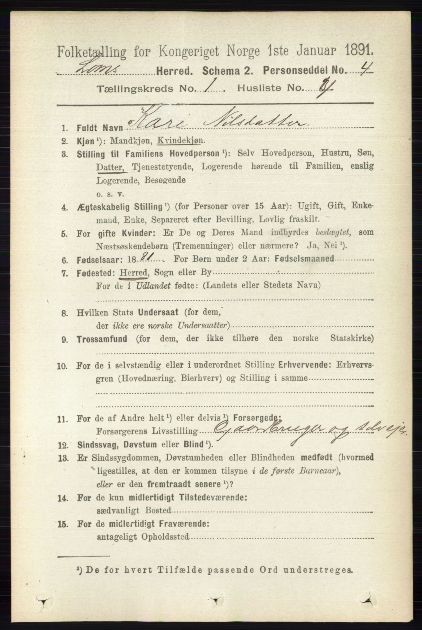 RA, 1891 census for 0514 Lom, 1891, p. 137