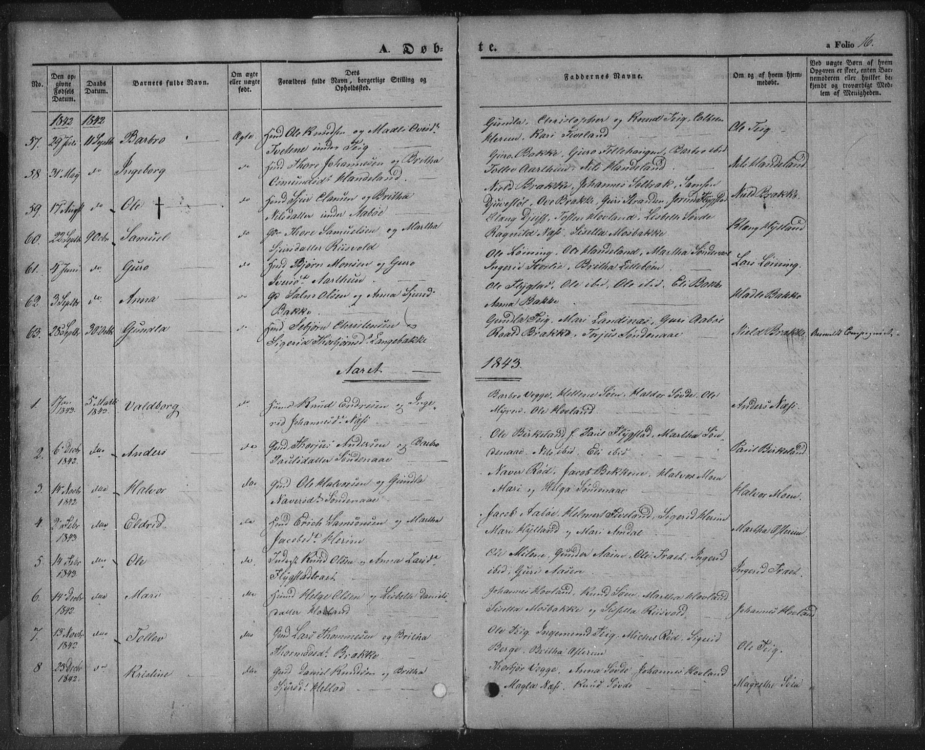 Sand sokneprestkontor, AV/SAST-A-101848/01/III/L0002: Parish register (official) no. A 2, 1838-1859, p. 16