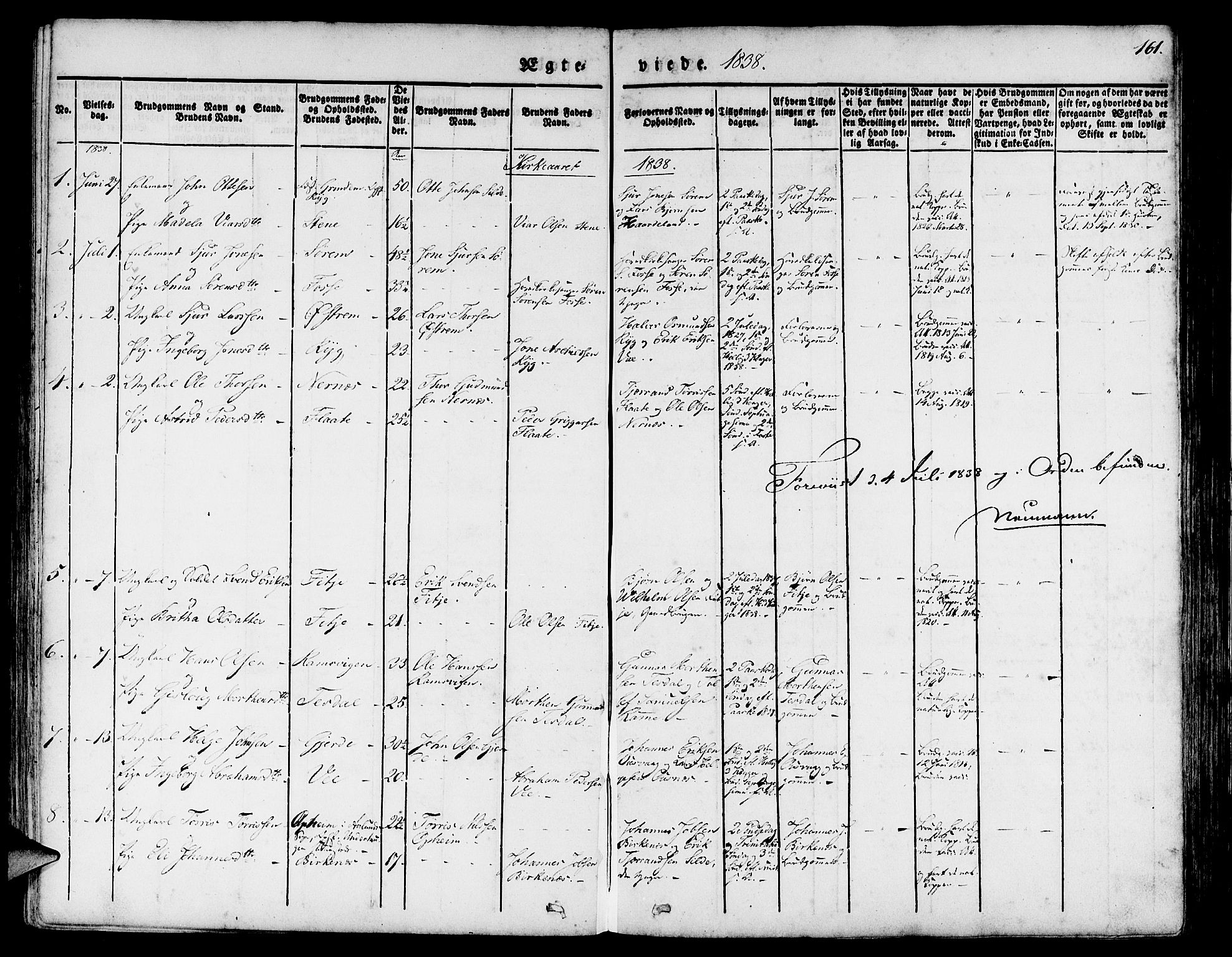 Etne sokneprestembete, SAB/A-75001/H/Haa: Parish register (official) no. A 7, 1831-1847, p. 161