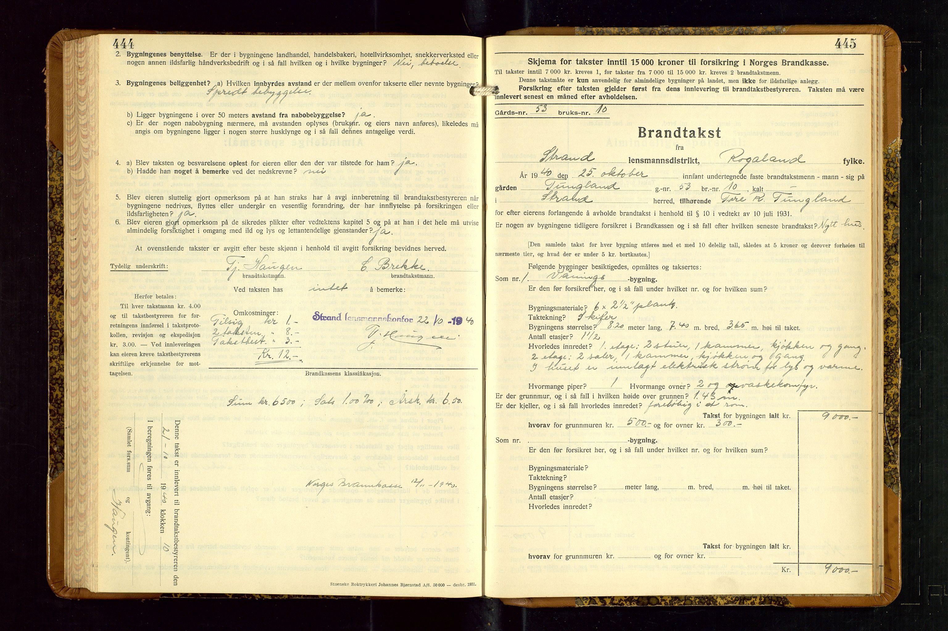 Strand og Forsand lensmannskontor, AV/SAST-A-100451/Gob/L0001: Branntakstprotokoll, 1935-1942, p. 444-445