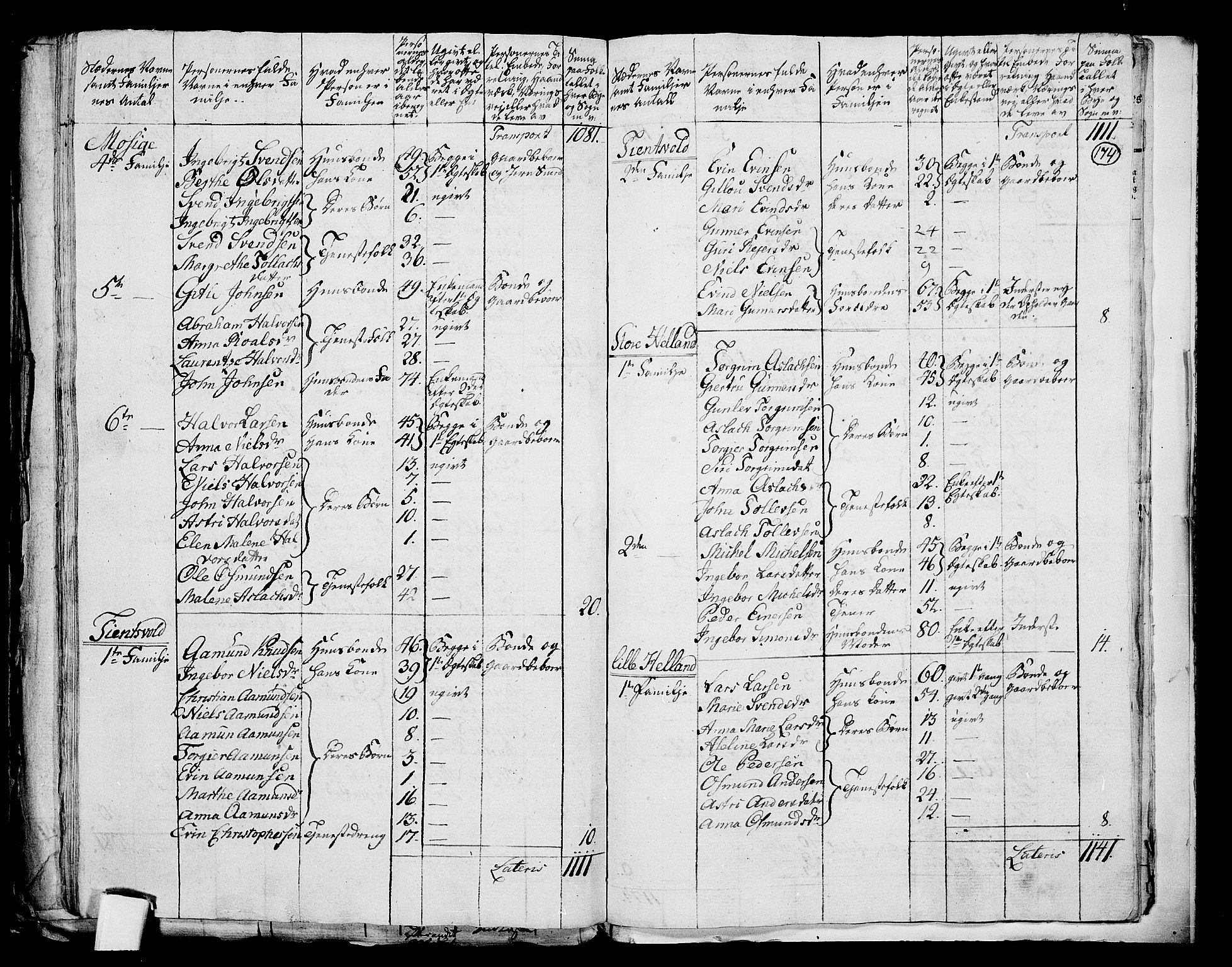 RA, 1801 census for 1121P Lye, 1801, p. 173b-174a