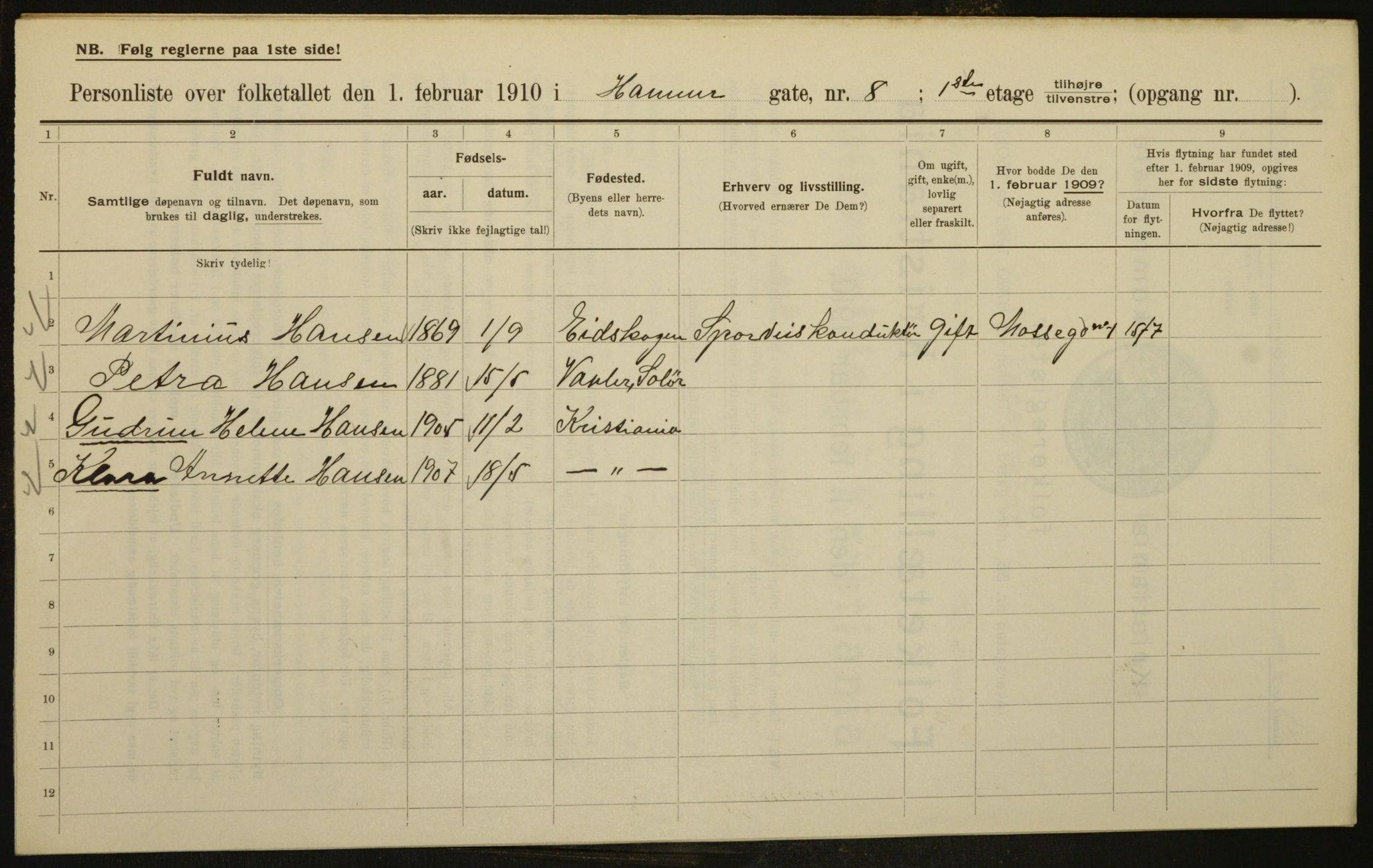 OBA, Municipal Census 1910 for Kristiania, 1910, p. 32215