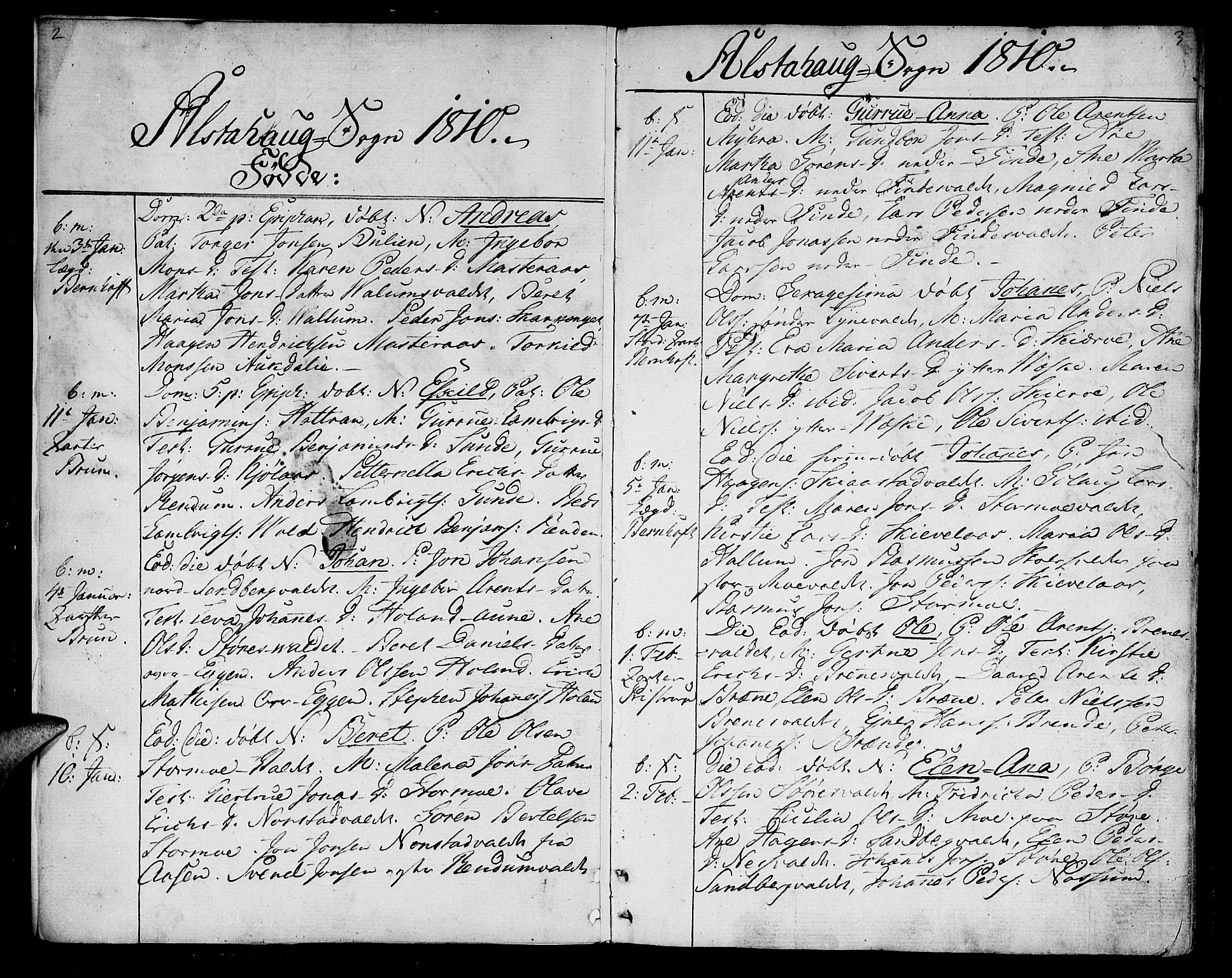 Ministerialprotokoller, klokkerbøker og fødselsregistre - Nord-Trøndelag, AV/SAT-A-1458/717/L0145: Parish register (official) no. 717A03 /1, 1810-1815, p. 2-3