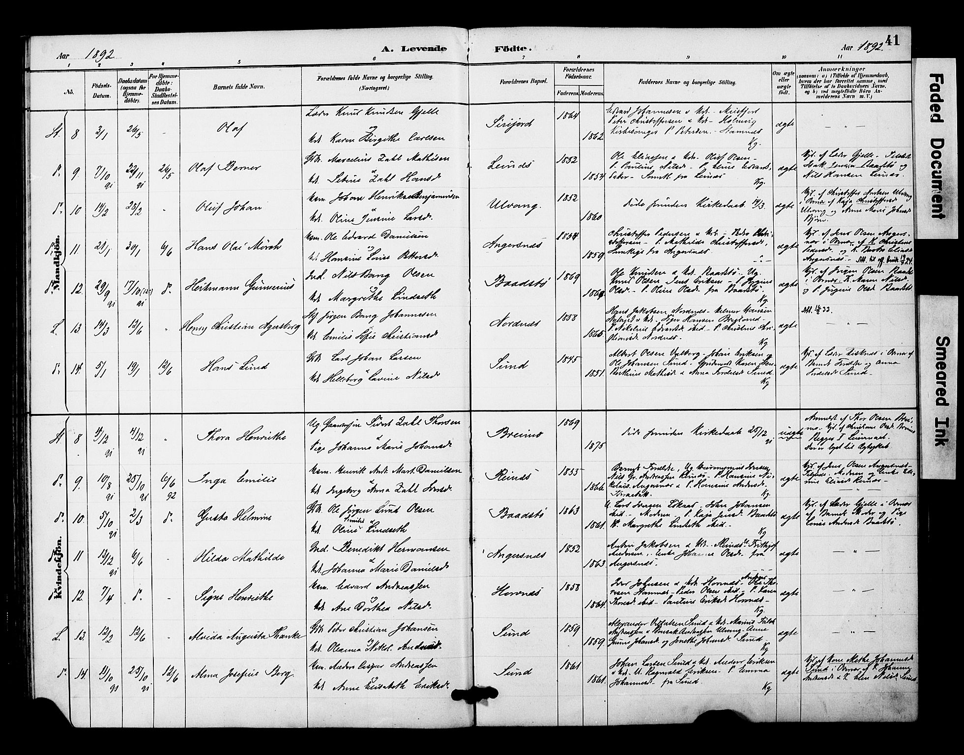 Ministerialprotokoller, klokkerbøker og fødselsregistre - Nordland, AV/SAT-A-1459/831/L0471: Parish register (official) no. 831A02, 1886-1901, p. 41