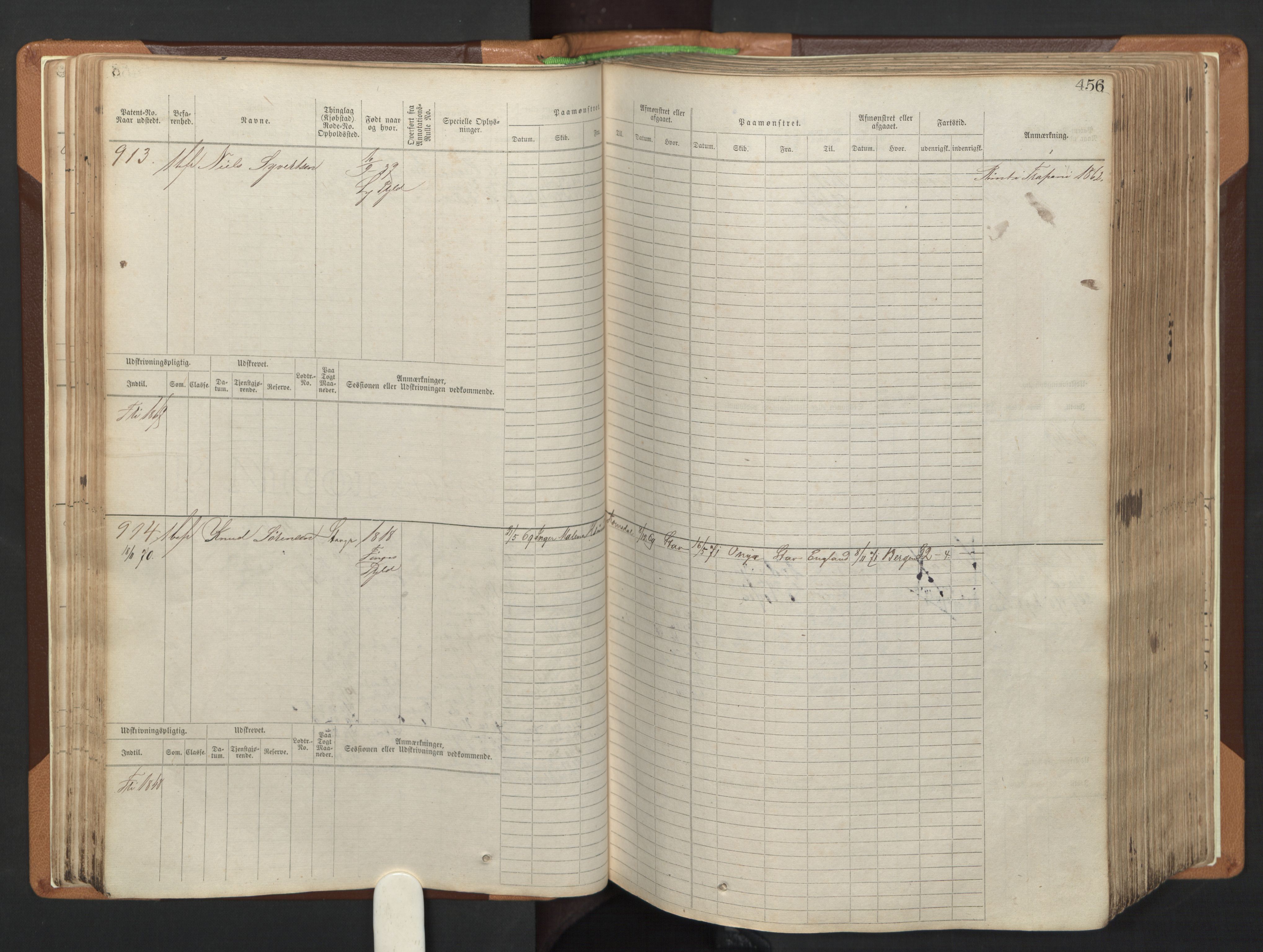 Stavanger sjømannskontor, AV/SAST-A-102006/F/Fb/Fbb/L0005: Sjøfartshovedrulle, patentnr. 793-1606 (del 2), 1869-1880, p. 66