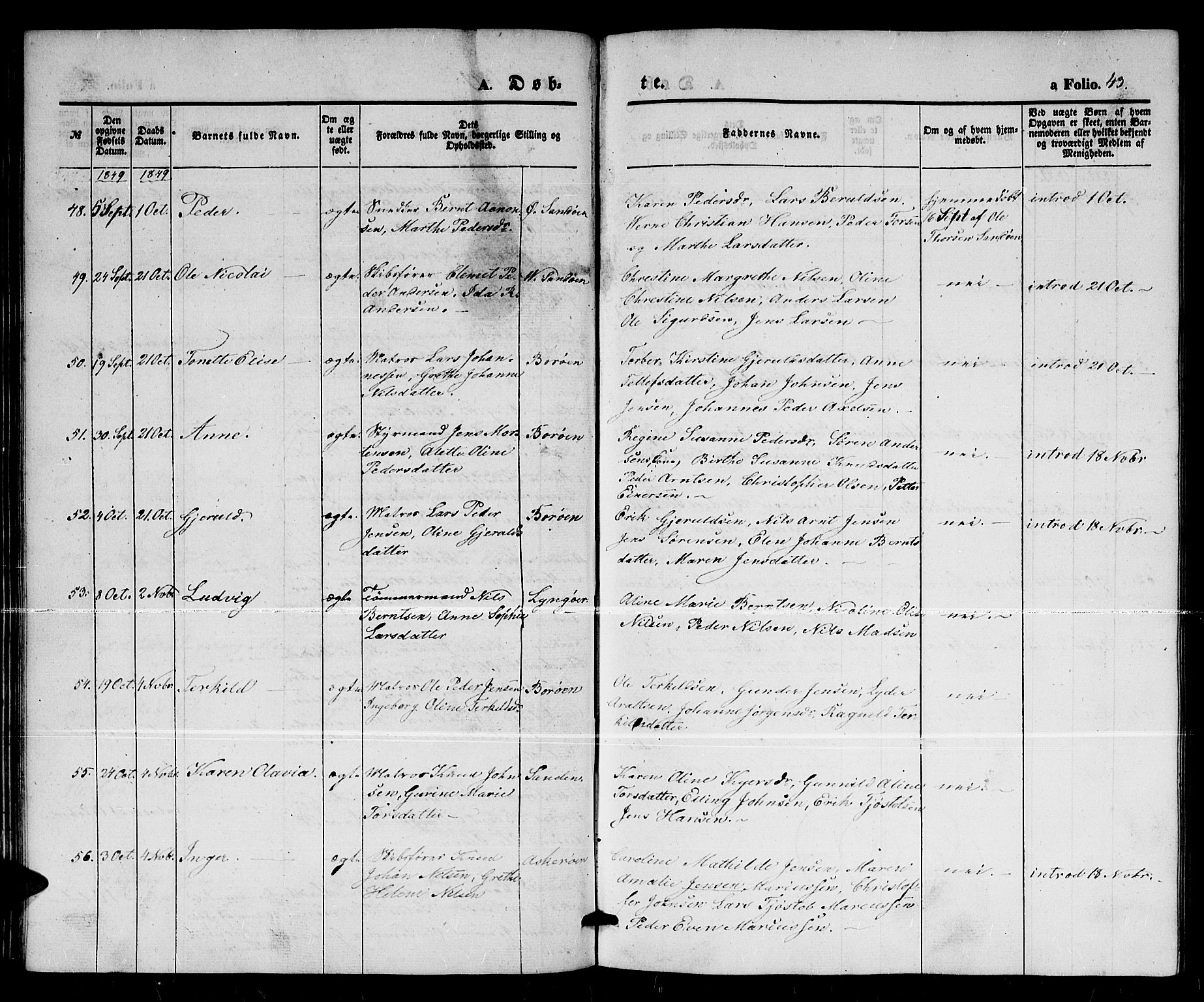 Dypvåg sokneprestkontor, AV/SAK-1111-0007/F/Fb/Fba/L0010: Parish register (copy) no. B 10, 1842-1857, p. 43