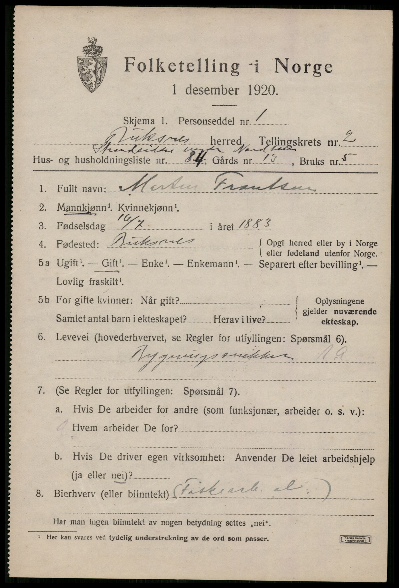 SAT, 1920 census for Buksnes, 1920, p. 3053