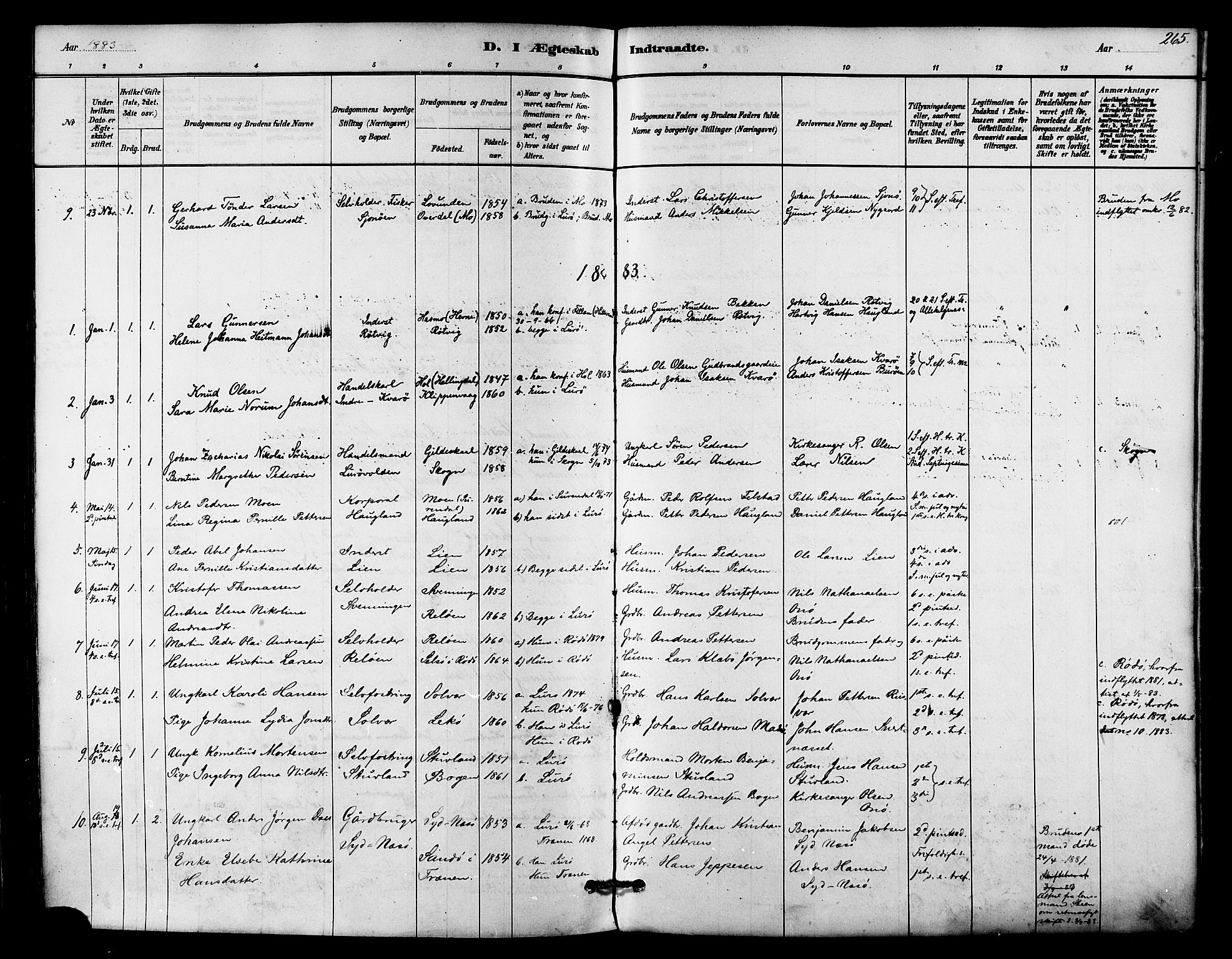 Ministerialprotokoller, klokkerbøker og fødselsregistre - Nordland, SAT/A-1459/839/L0568: Parish register (official) no. 839A05, 1880-1902, p. 265