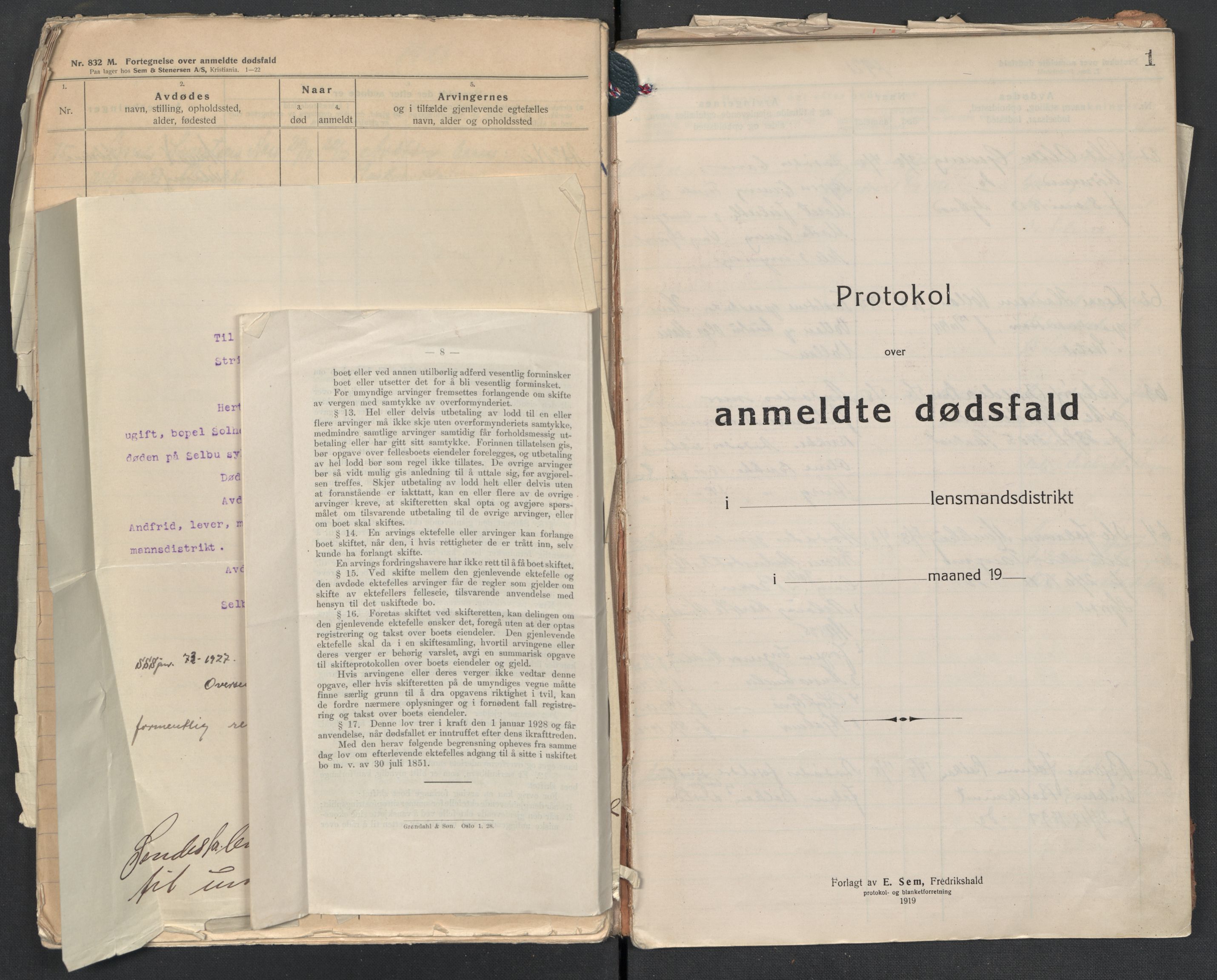 Nedre Stjørdal lensmannskontor, SAT/A-1044/02/L0005: 2.01.05 Dødsfallsprotokoller, 1921-1928, p. 1