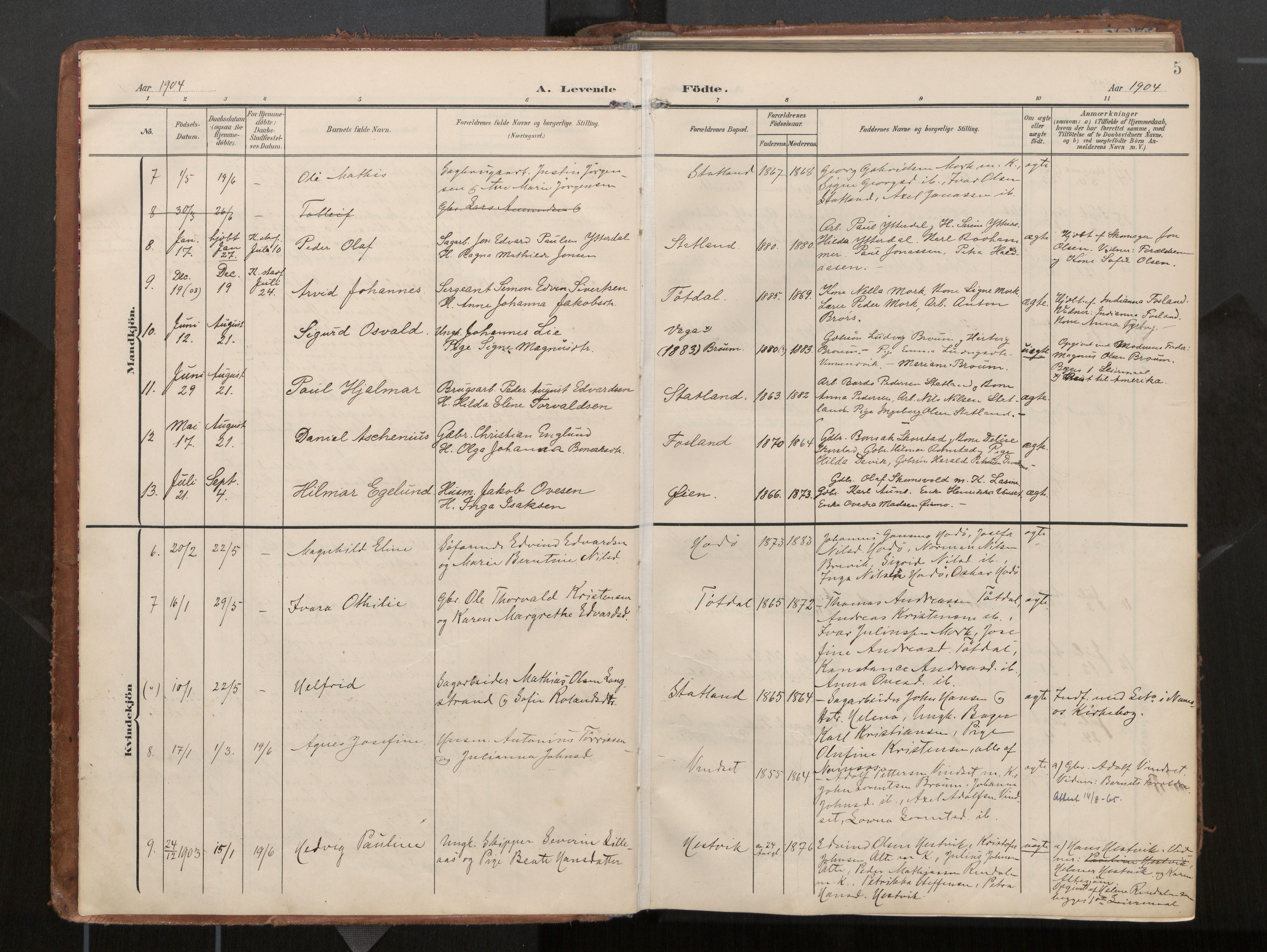 Ministerialprotokoller, klokkerbøker og fødselsregistre - Nord-Trøndelag, AV/SAT-A-1458/774/L0629: Parish register (official), 1904-1926, p. 5