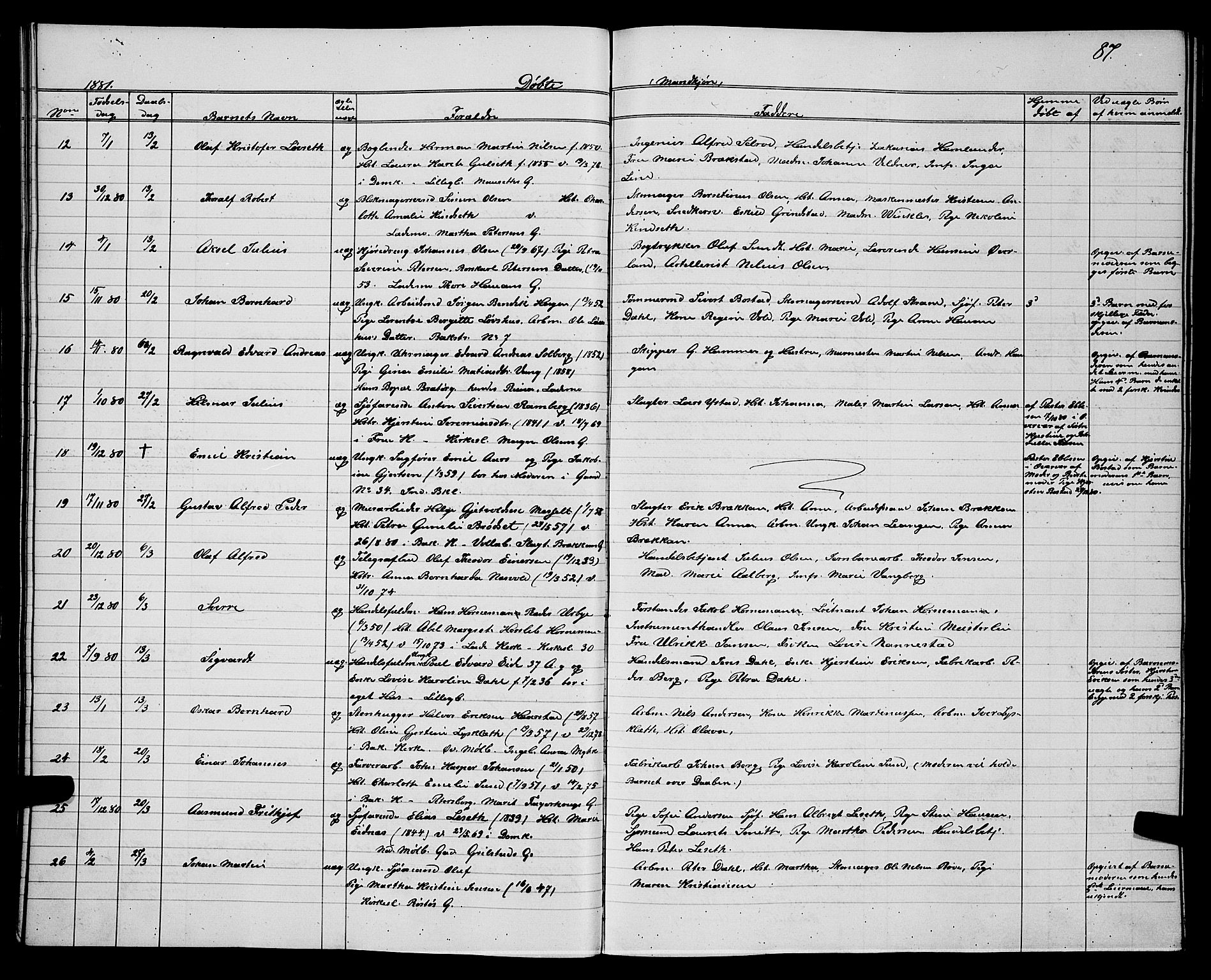 Ministerialprotokoller, klokkerbøker og fødselsregistre - Sør-Trøndelag, SAT/A-1456/604/L0220: Parish register (copy) no. 604C03, 1870-1885, p. 87