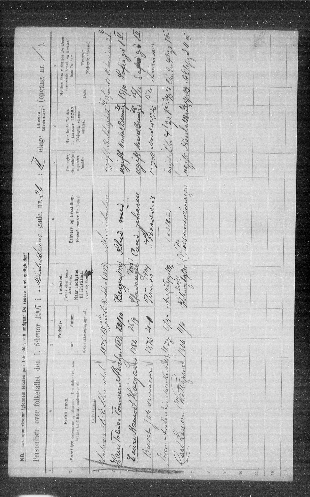 OBA, Municipal Census 1907 for Kristiania, 1907, p. 37114