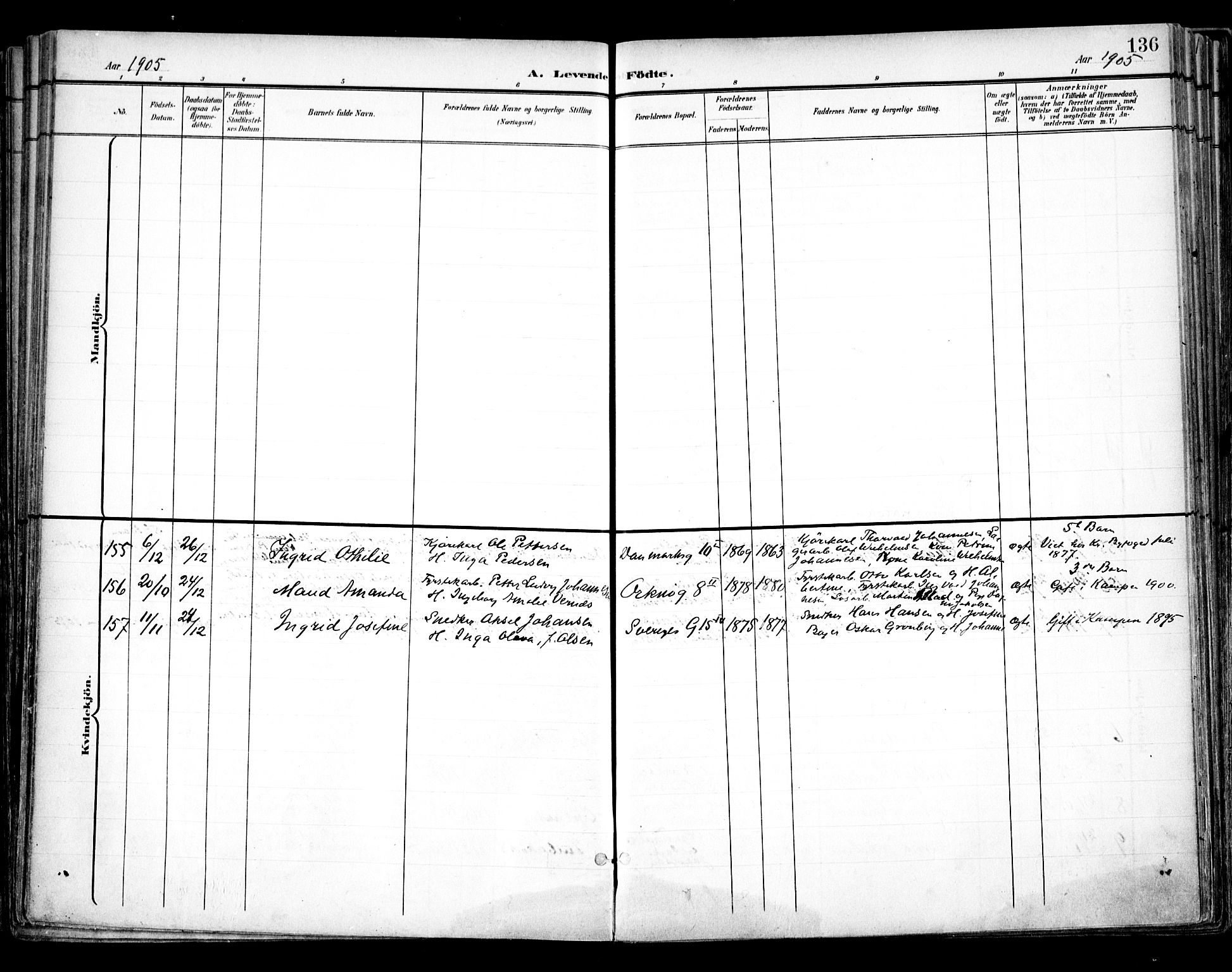 Vålerengen prestekontor Kirkebøker, AV/SAO-A-10878/F/Fa/L0001: Parish register (official) no. 1, 1899-1915, p. 136