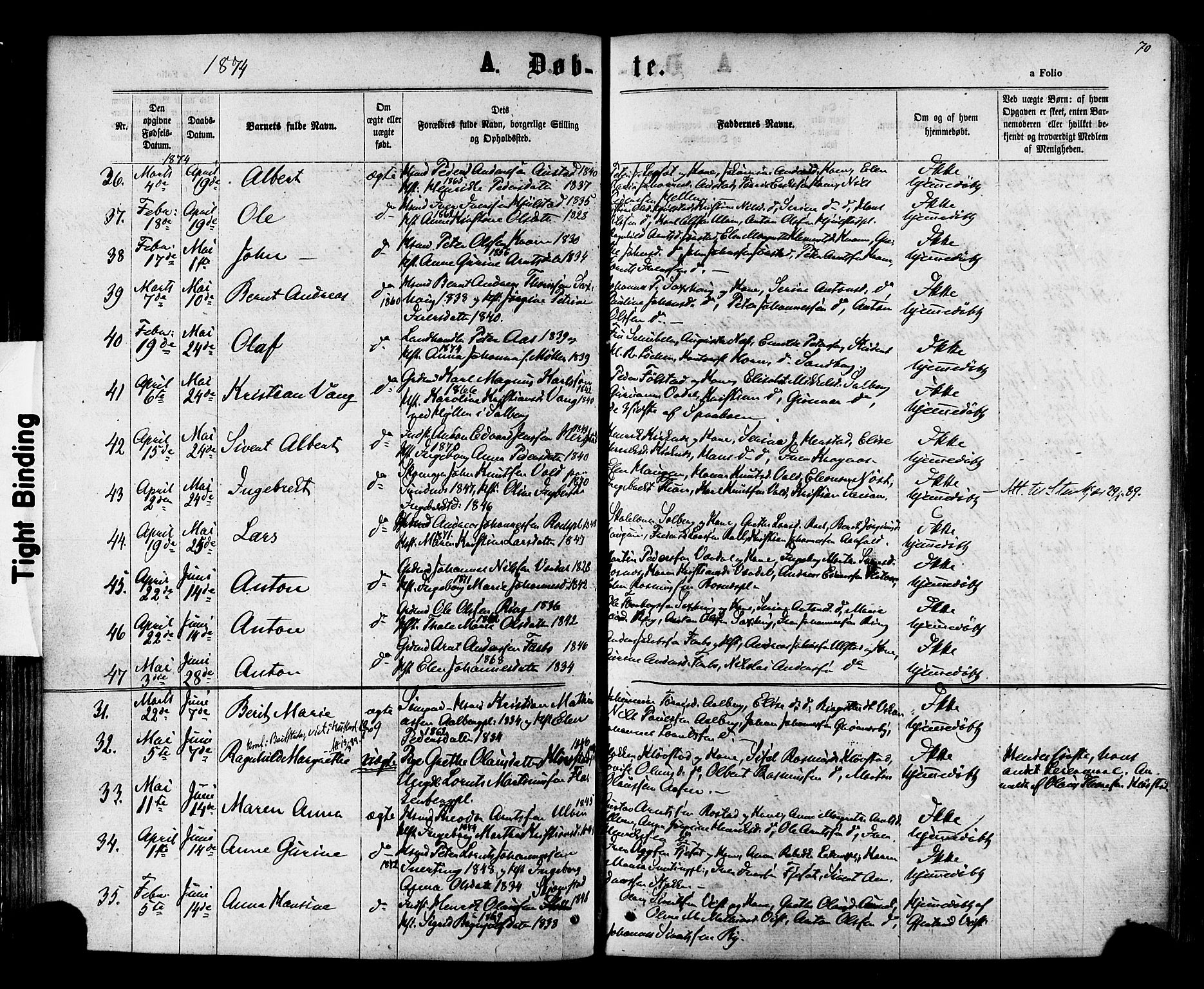 Ministerialprotokoller, klokkerbøker og fødselsregistre - Nord-Trøndelag, SAT/A-1458/730/L0284: Parish register (official) no. 730A09, 1866-1878, p. 70