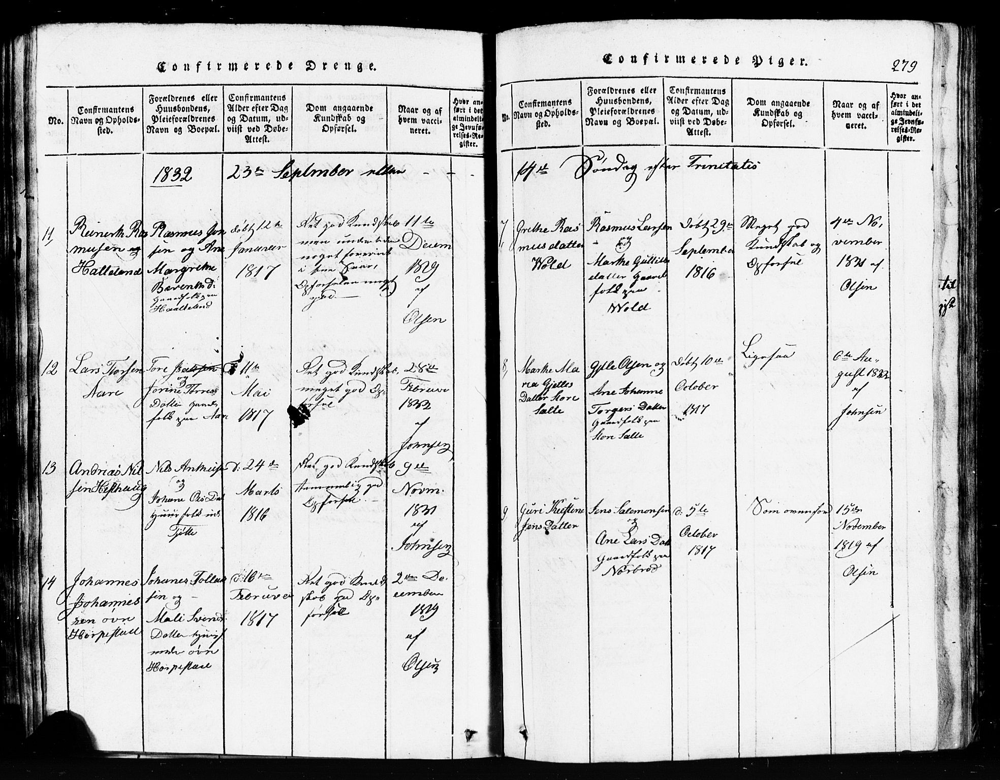 Klepp sokneprestkontor, AV/SAST-A-101803/001/3/30BB/L0001: Parish register (copy) no.  B 1, 1816-1859, p. 279