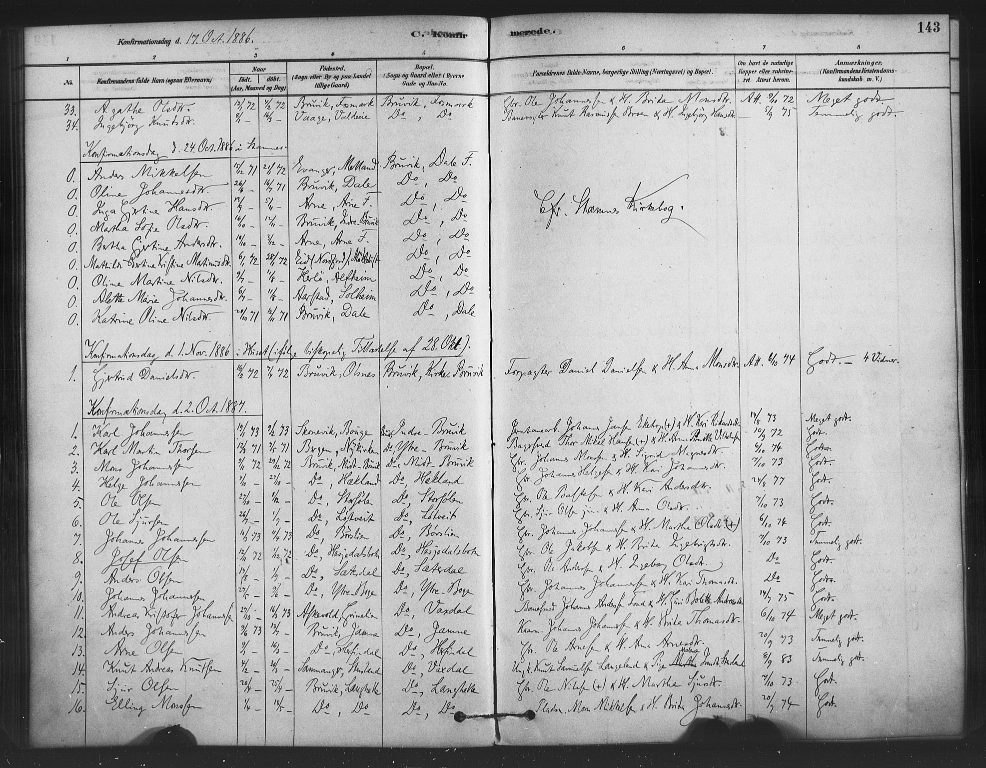 Bruvik Sokneprestembete, AV/SAB-A-74701/H/Haa: Parish register (official) no. B 1, 1878-1904, p. 143