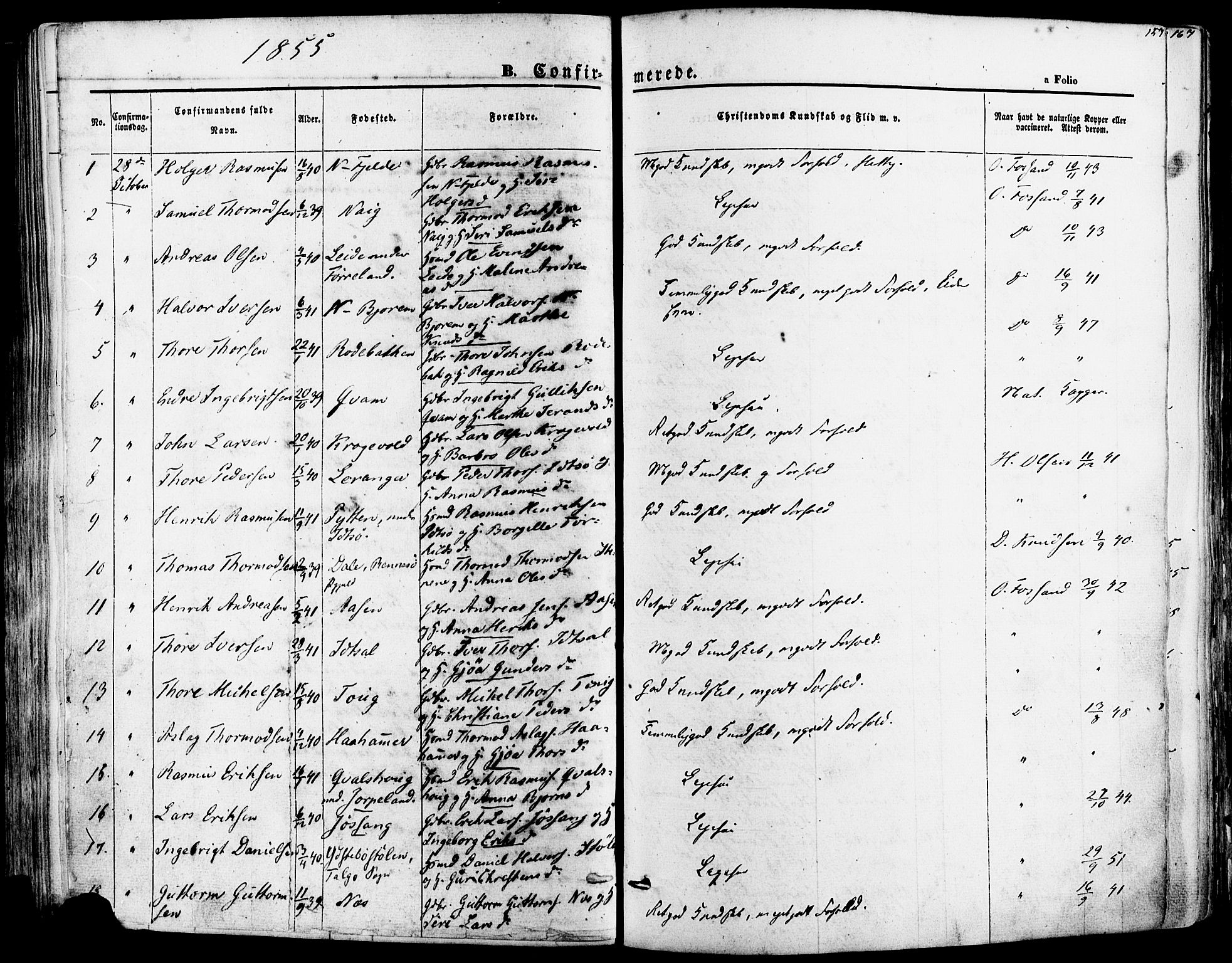 Strand sokneprestkontor, SAST/A-101828/H/Ha/Haa/L0007: Parish register (official) no. A 7, 1855-1881, p. 157