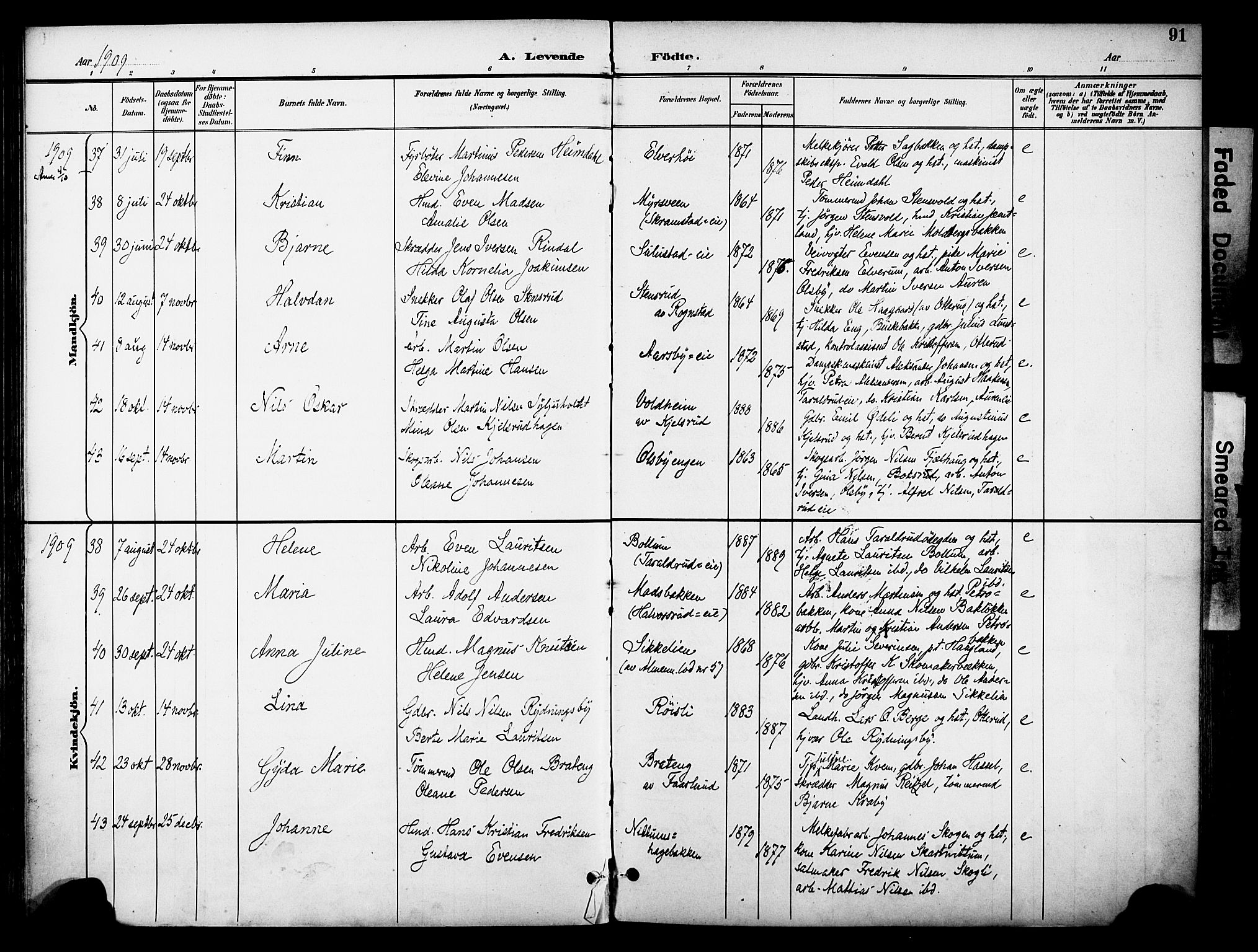 Østre Toten prestekontor, AV/SAH-PREST-104/H/Ha/Haa/L0009: Parish register (official) no. 9, 1897-1913, p. 91