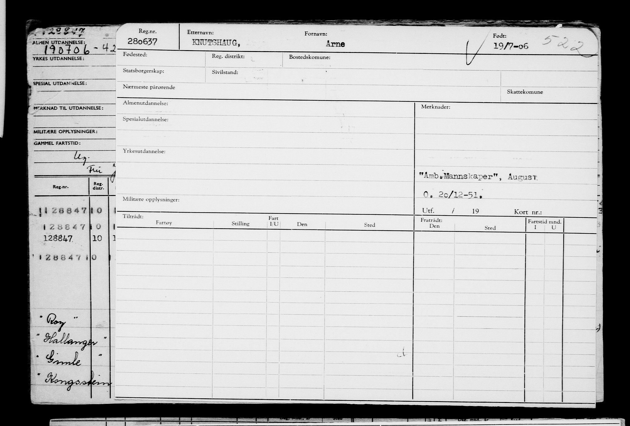 Direktoratet for sjømenn, AV/RA-S-3545/G/Gb/L0066: Hovedkort, 1906, p. 220