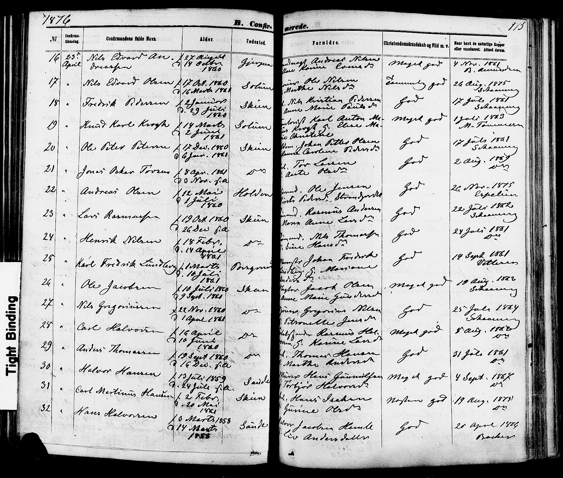 Skien kirkebøker, AV/SAKO-A-302/F/Fa/L0008: Parish register (official) no. 8, 1866-1877, p. 175