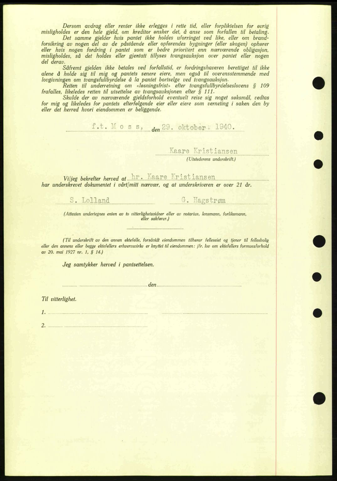 Moss sorenskriveri, SAO/A-10168: Mortgage book no. B10, 1940-1941, Diary no: : 1464/1940