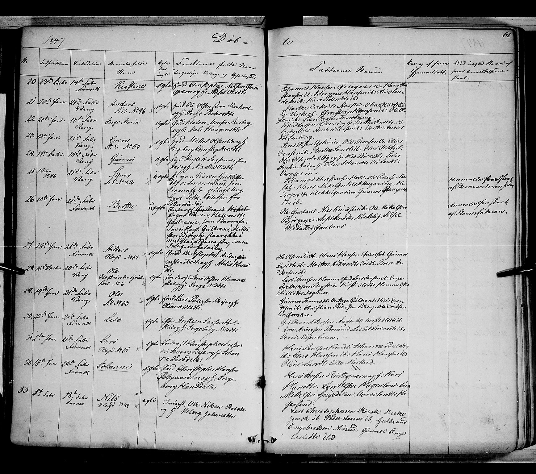 Vang prestekontor, Hedmark, AV/SAH-PREST-008/H/Ha/Haa/L0010: Parish register (official) no. 10, 1841-1855, p. 61