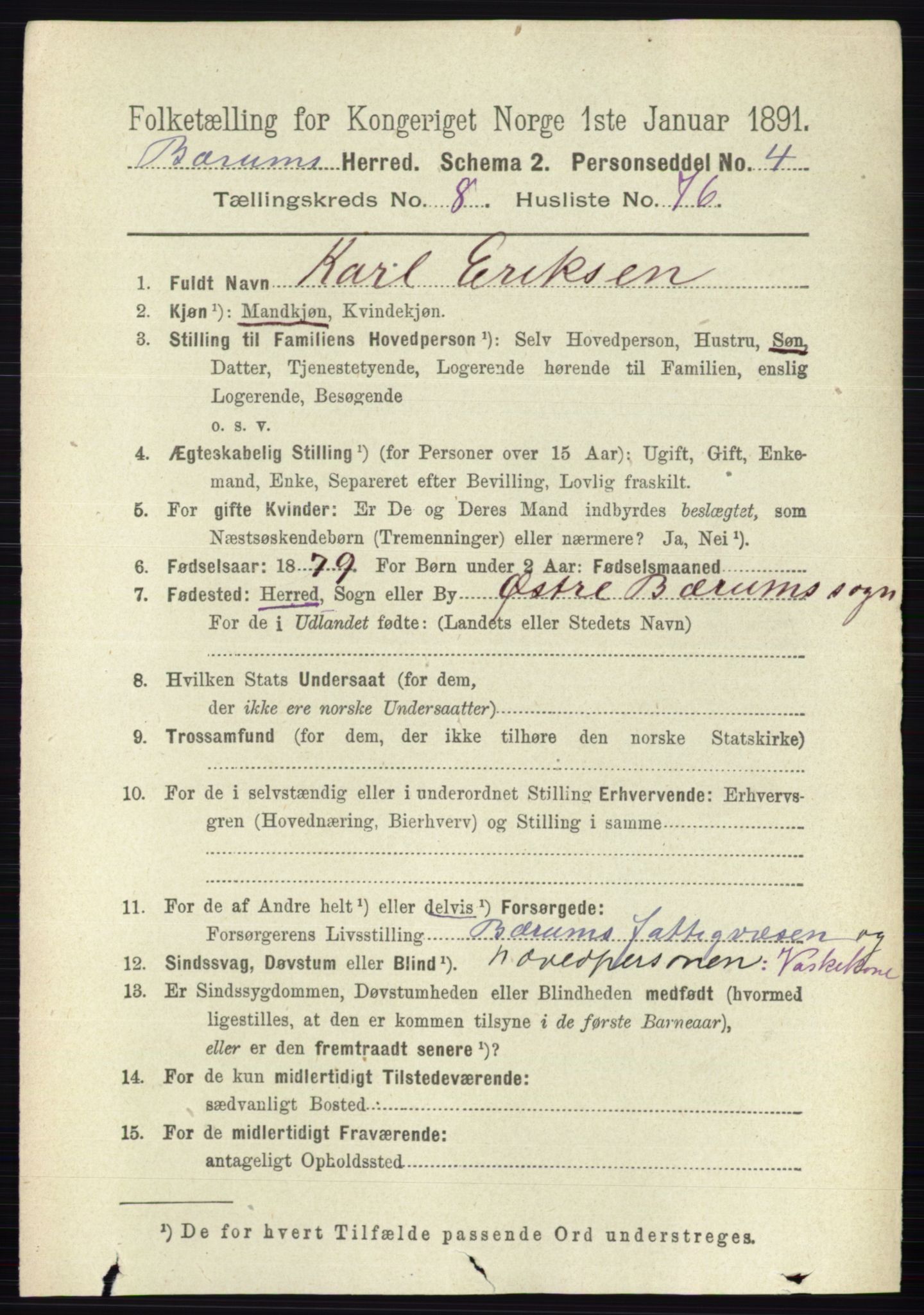 RA, 1891 census for 0219 Bærum, 1891, p. 4976