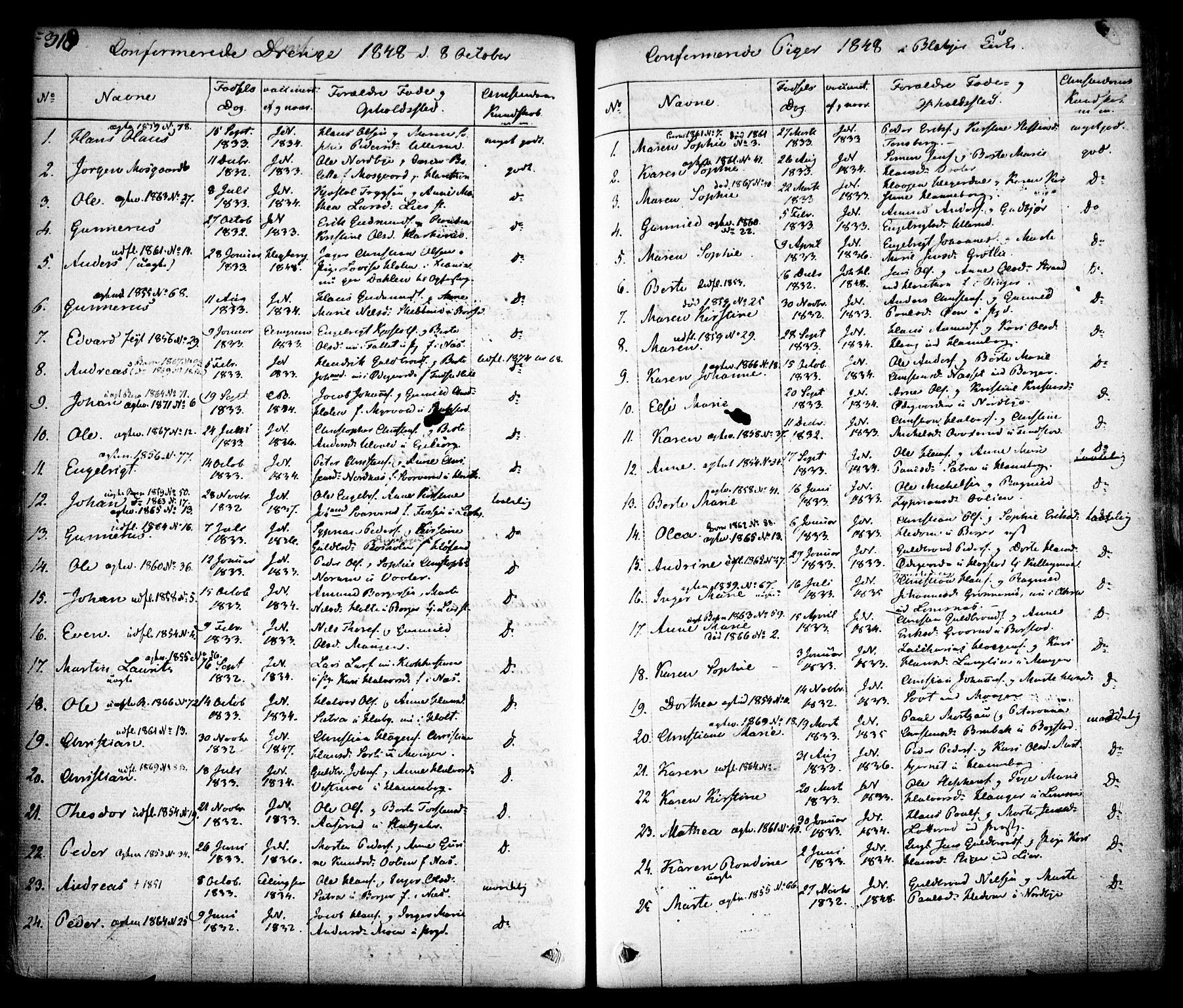 Aurskog prestekontor Kirkebøker, SAO/A-10304a/F/Fa/L0006: Parish register (official) no. I 6, 1829-1853, p. 318
