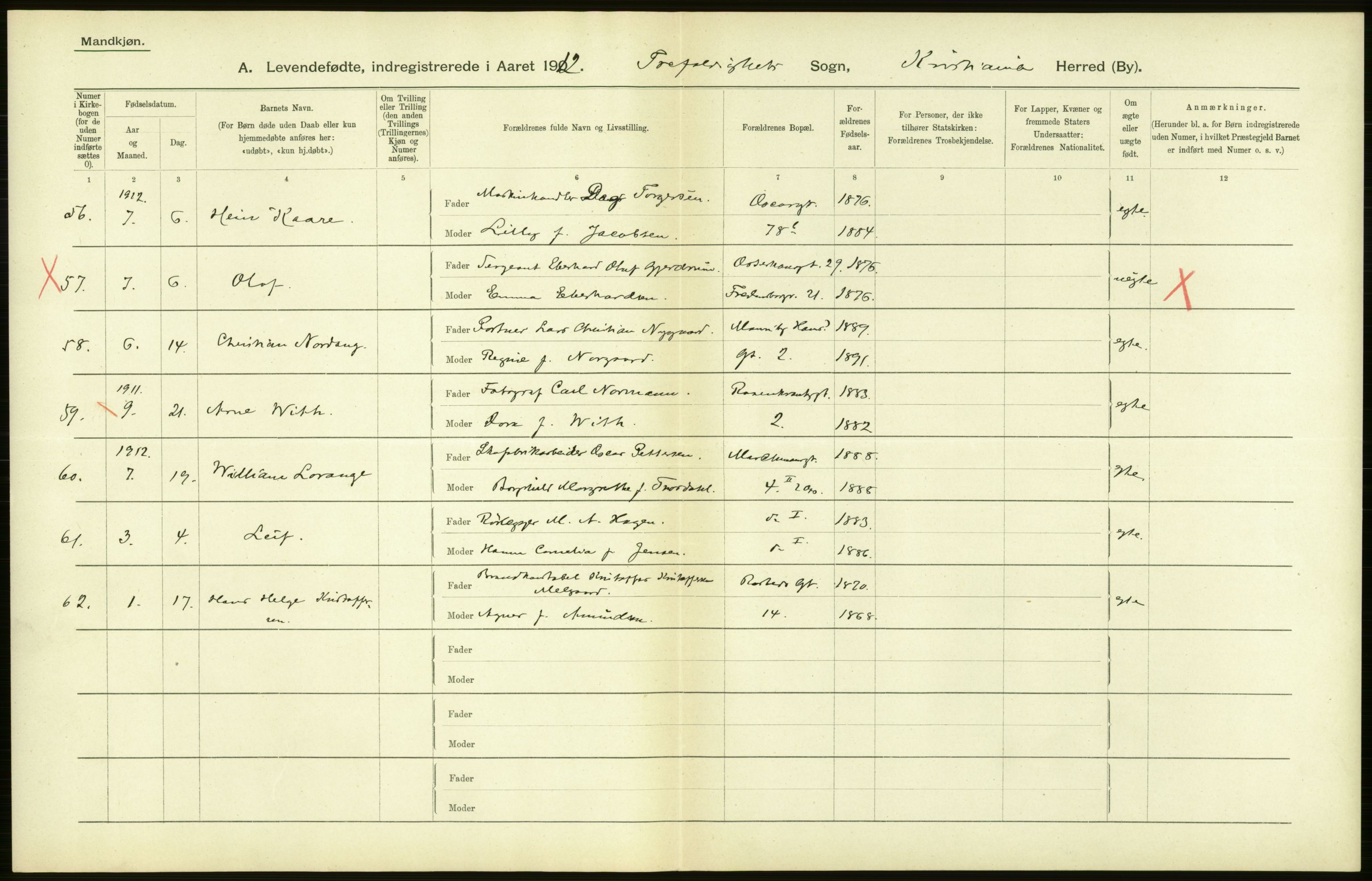 Statistisk sentralbyrå, Sosiodemografiske emner, Befolkning, RA/S-2228/D/Df/Dfb/Dfbb/L0007: Kristiania:  Levendefødte menn og kvinner., 1912, p. 702