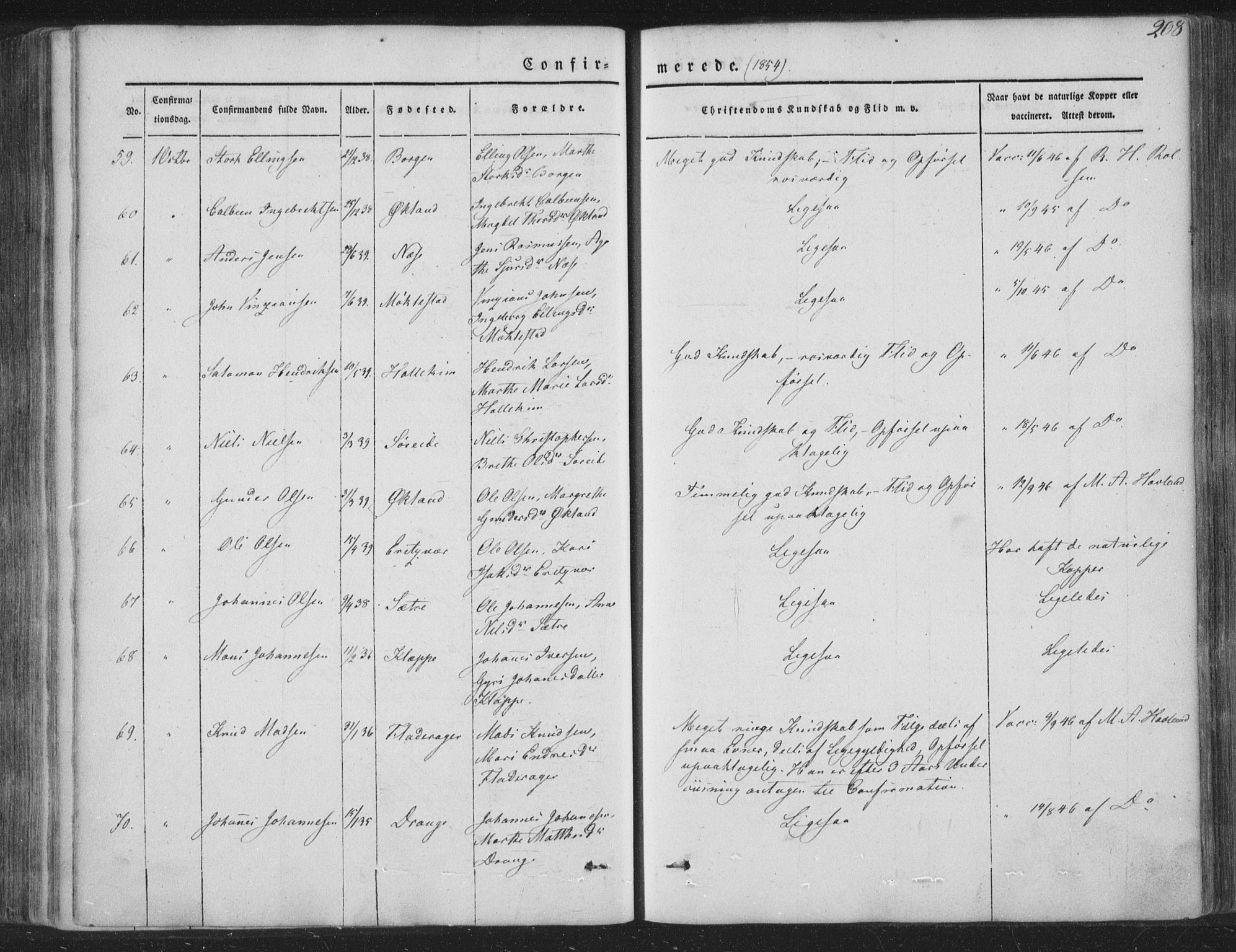 Tysnes sokneprestembete, AV/SAB-A-78601/H/Haa: Parish register (official) no. A 10, 1848-1859, p. 208