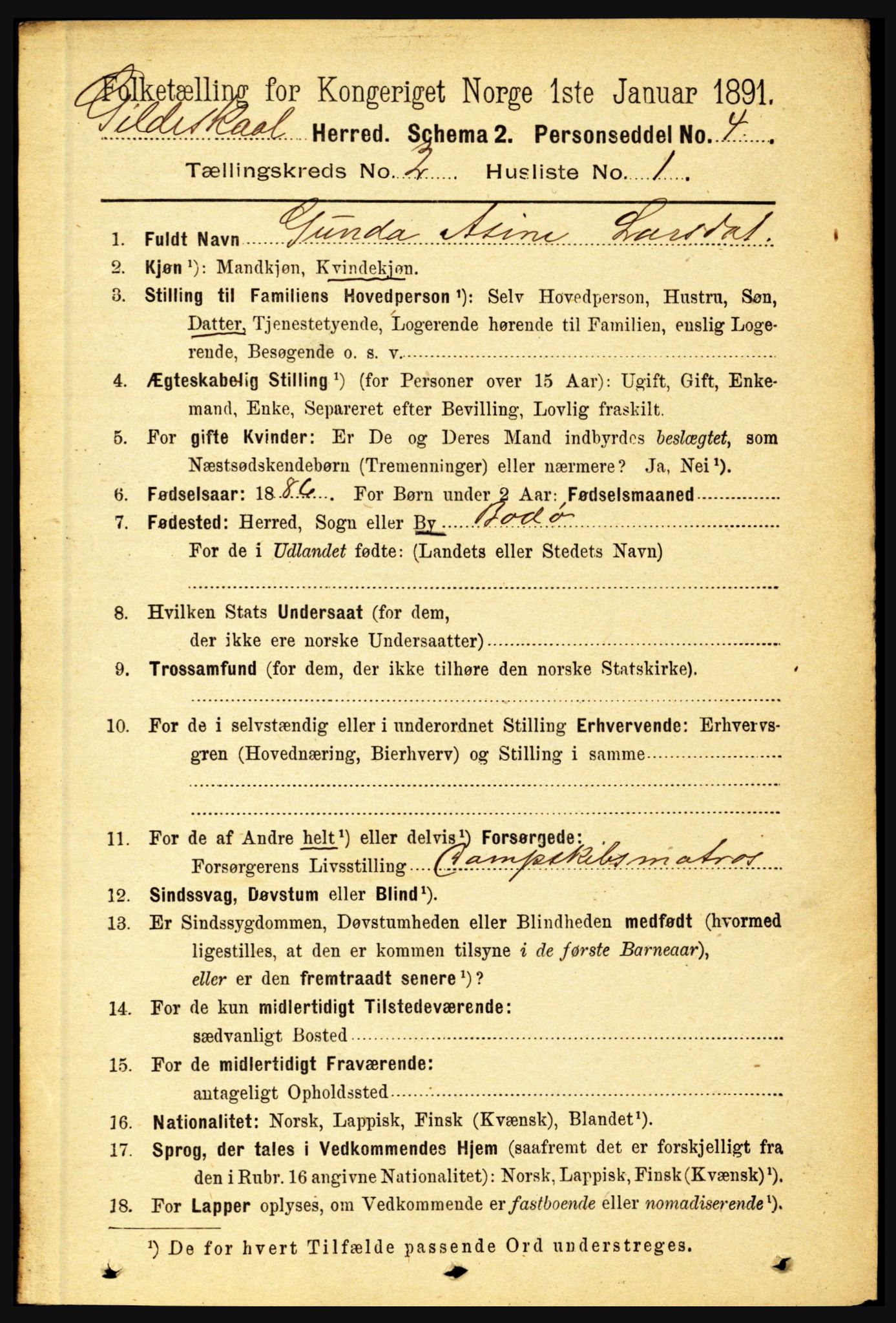 RA, 1891 census for 1838 Gildeskål, 1891, p. 521