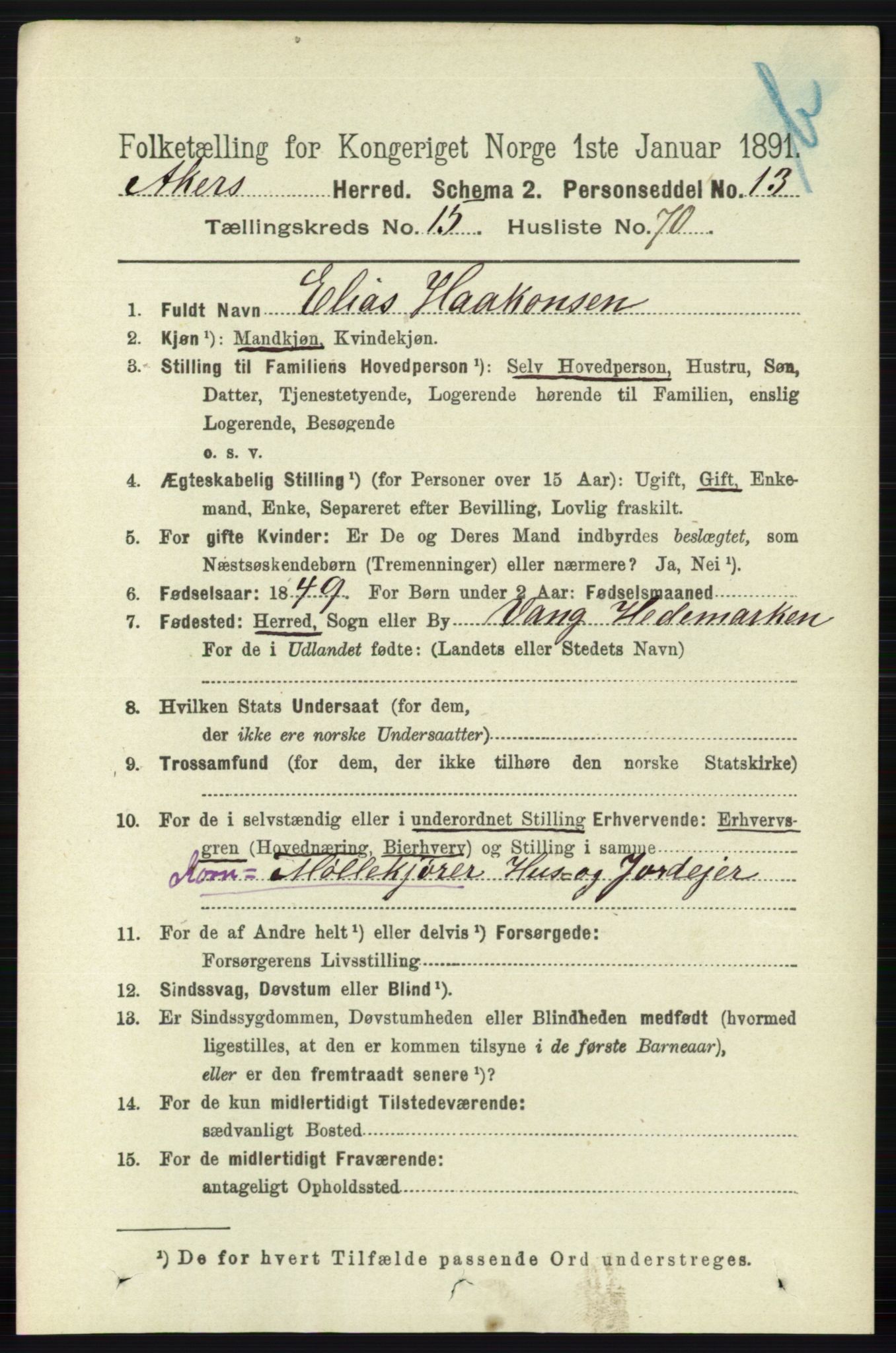 RA, 1891 census for 0218 Aker, 1891, p. 13911