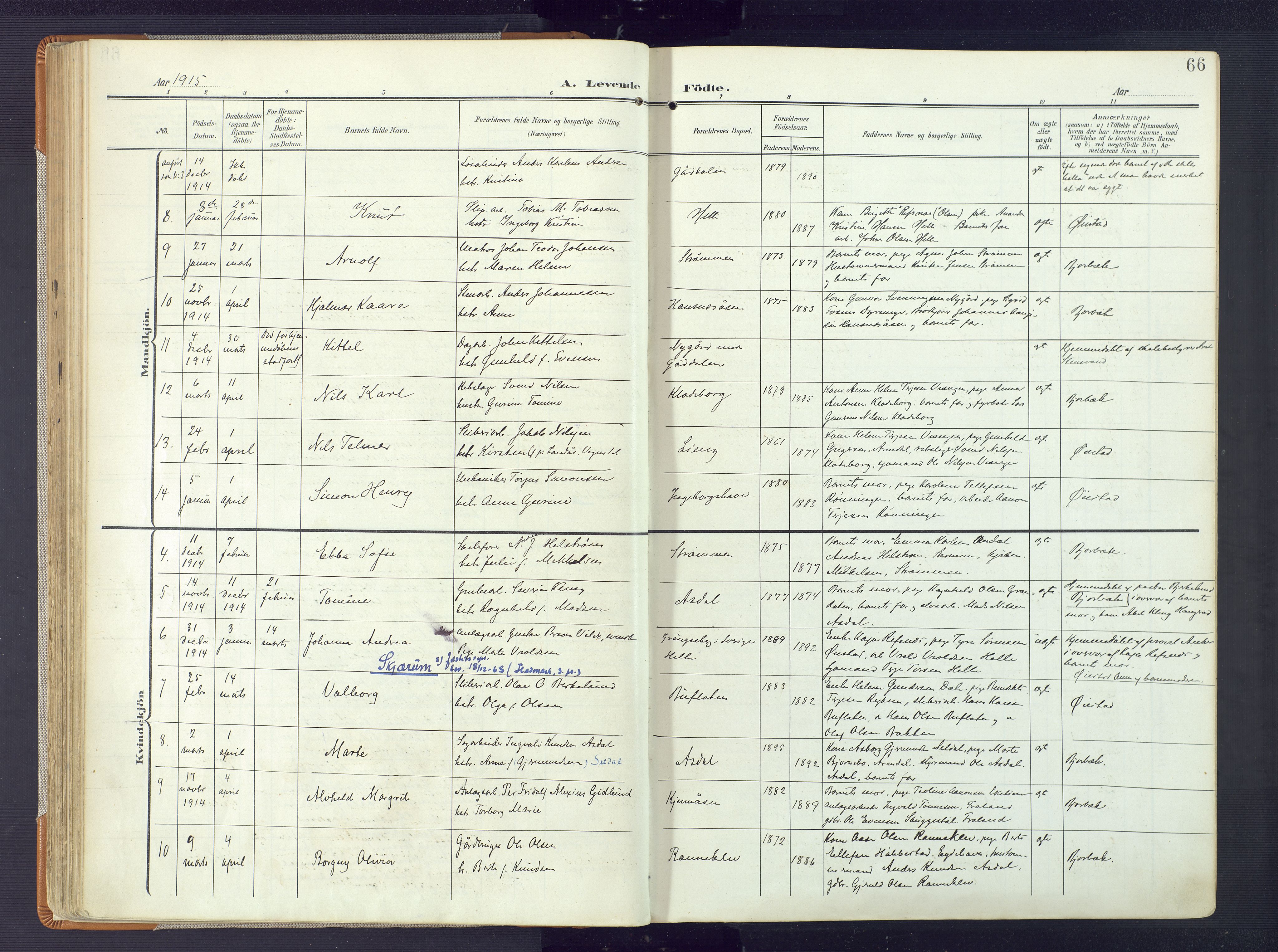 Øyestad sokneprestkontor, AV/SAK-1111-0049/F/Fa/L0019: Parish register (official) no. A 19, 1908-1922, p. 66