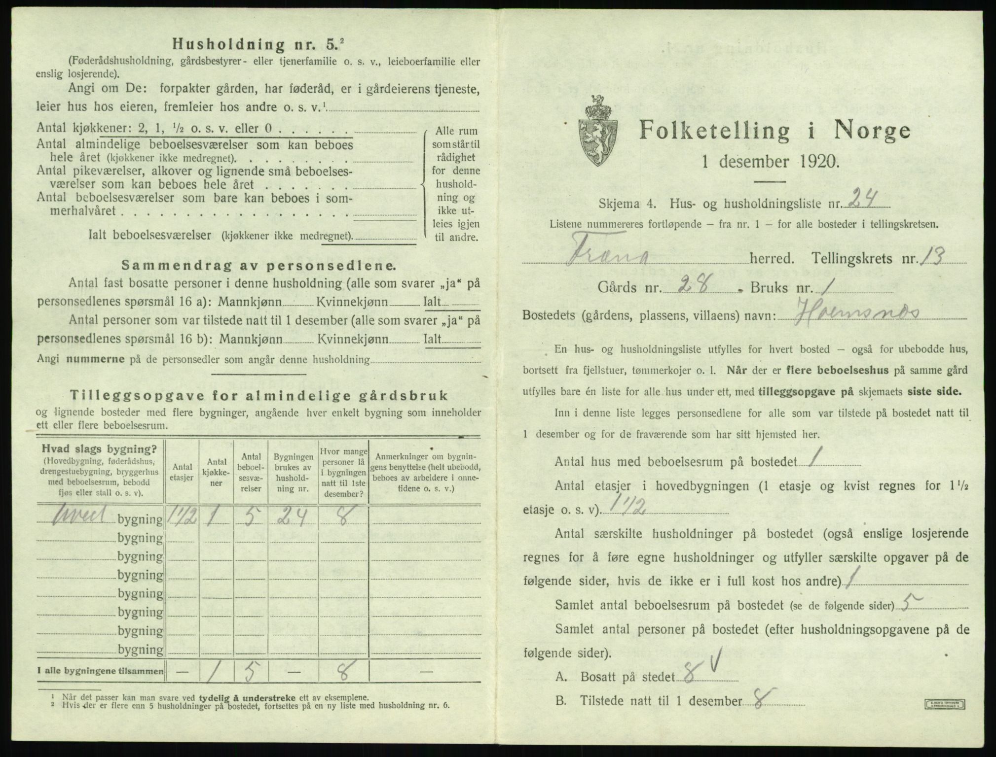 SAT, 1920 census for Fræna, 1920, p. 1105