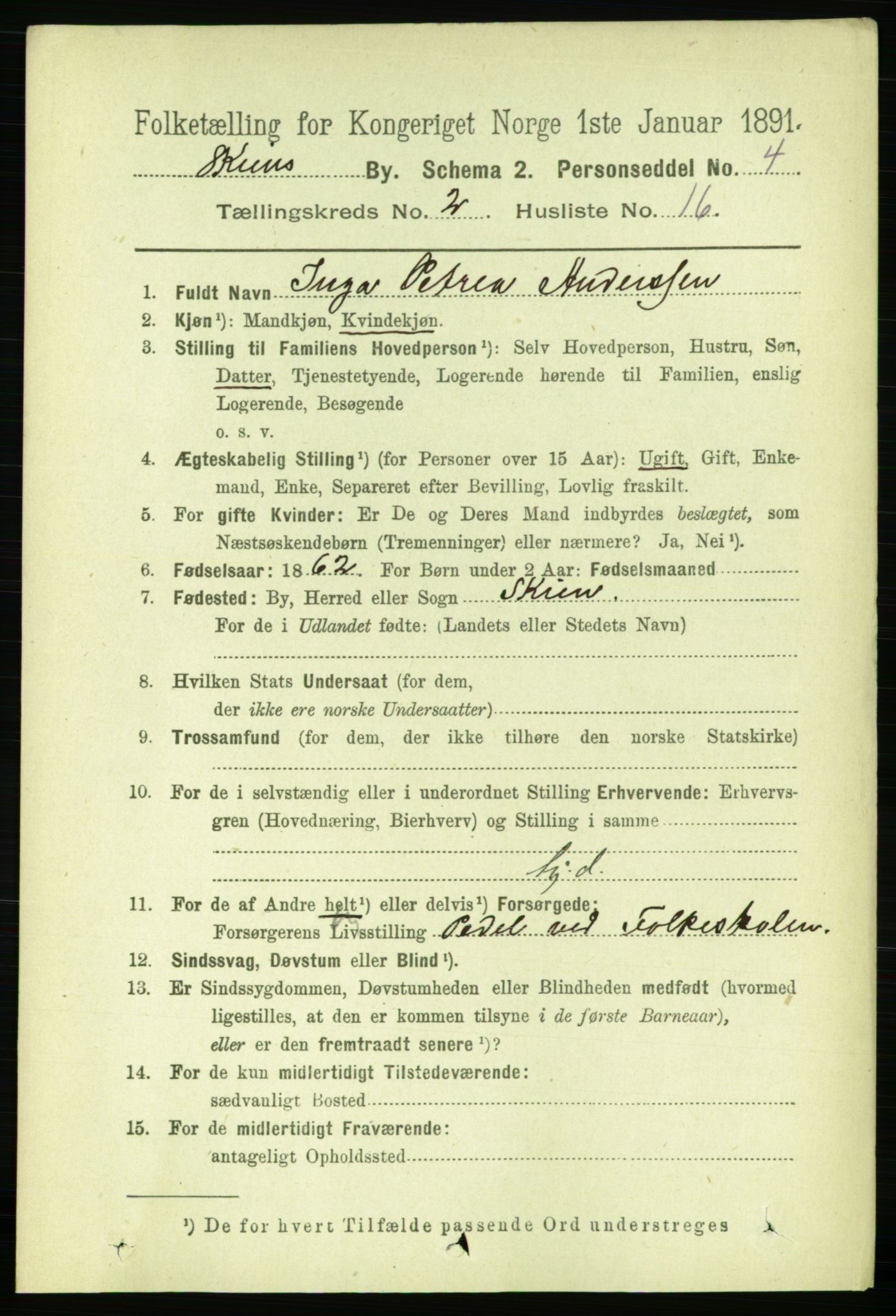 RA, 1891 census for 0806 Skien, 1891, p. 2460