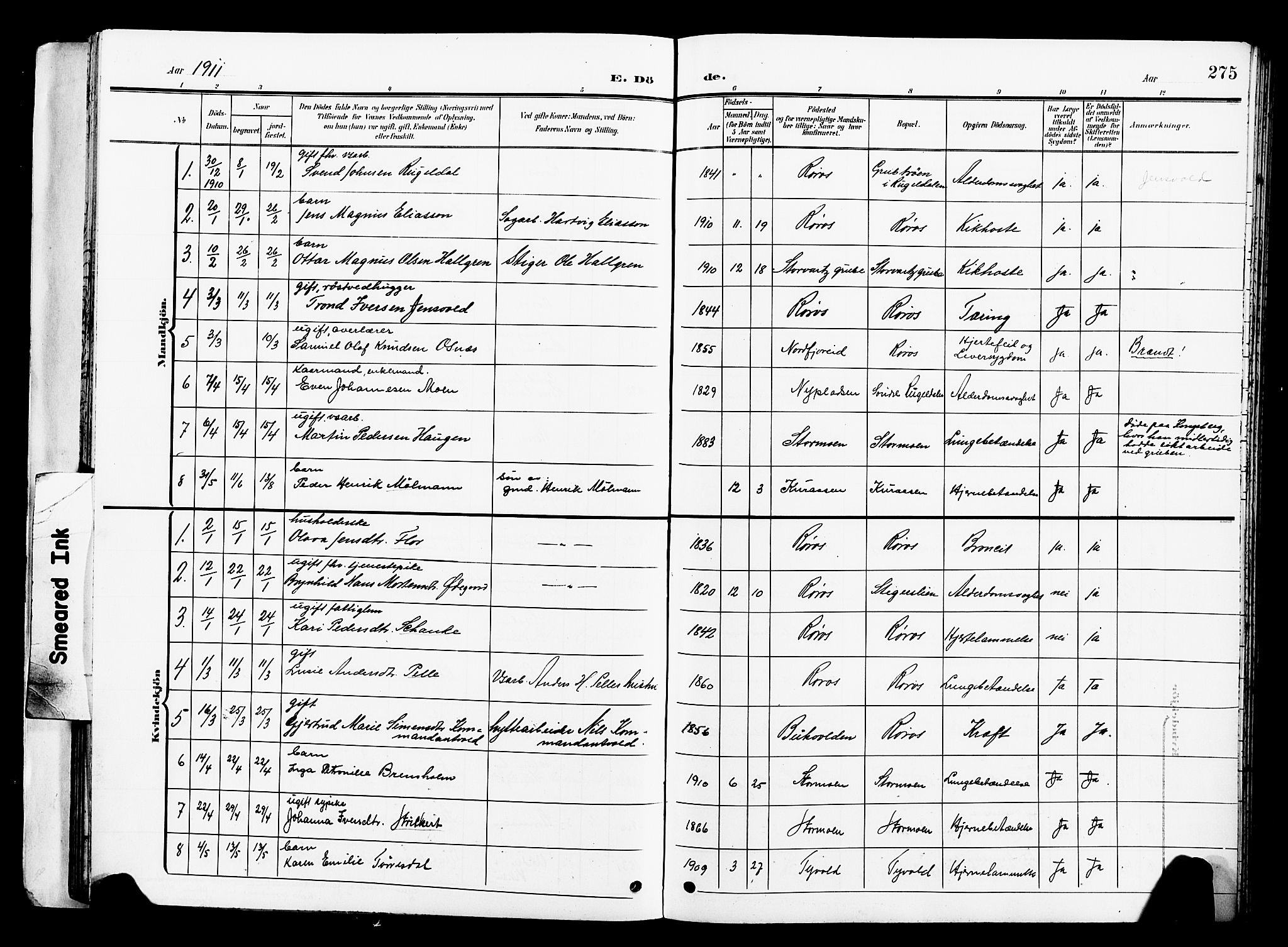Ministerialprotokoller, klokkerbøker og fødselsregistre - Sør-Trøndelag, SAT/A-1456/681/L0942: Parish register (copy) no. 681C06, 1906-1925, p. 275