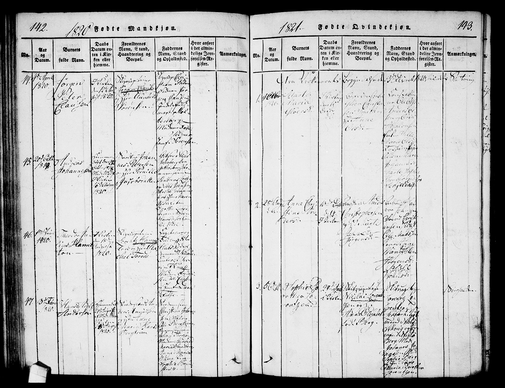 Halden prestekontor Kirkebøker, AV/SAO-A-10909/G/Ga/L0001: Parish register (copy) no. 1, 1815-1833, p. 142-143