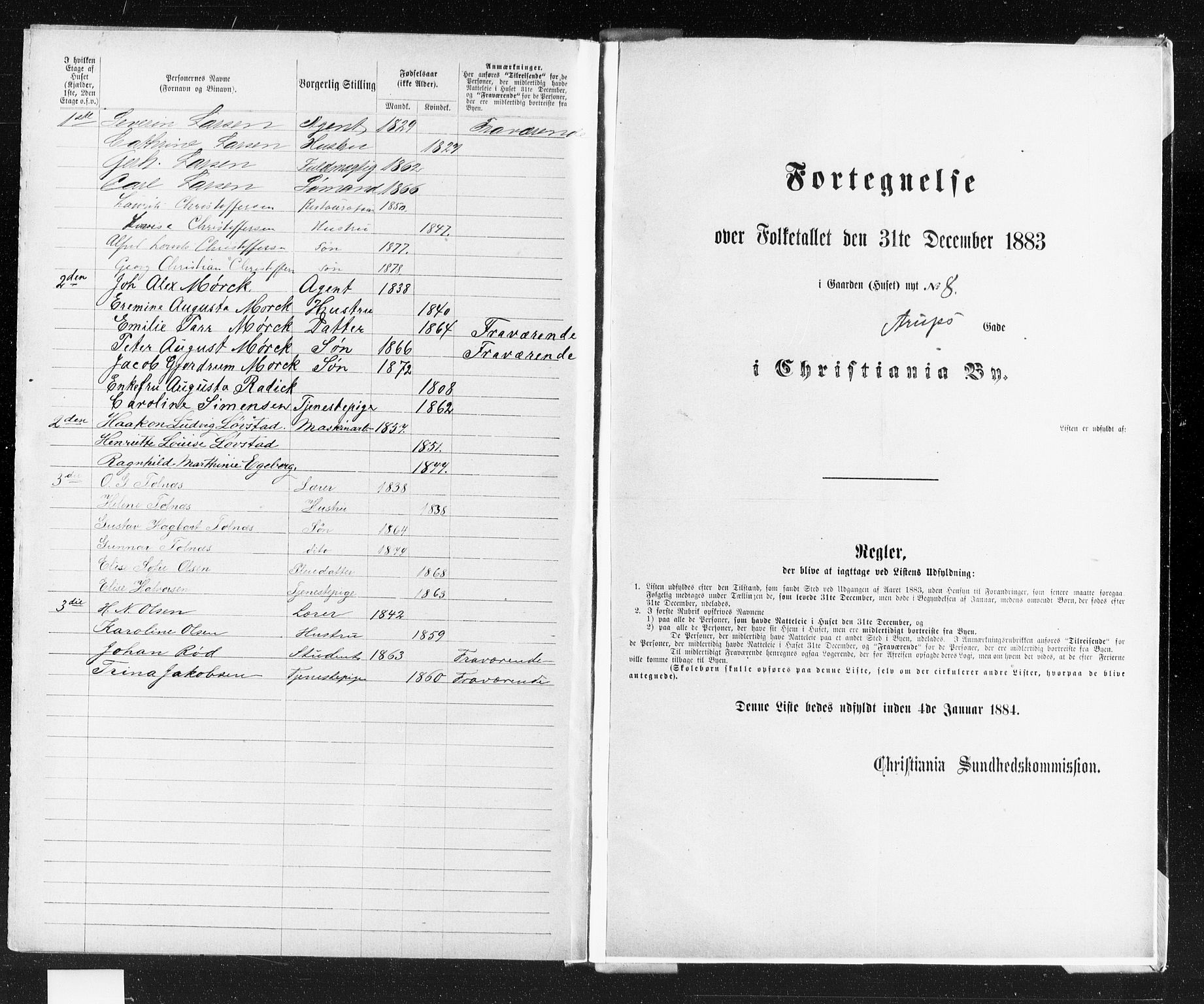 OBA, Municipal Census 1883 for Kristiania, 1883, p. 254