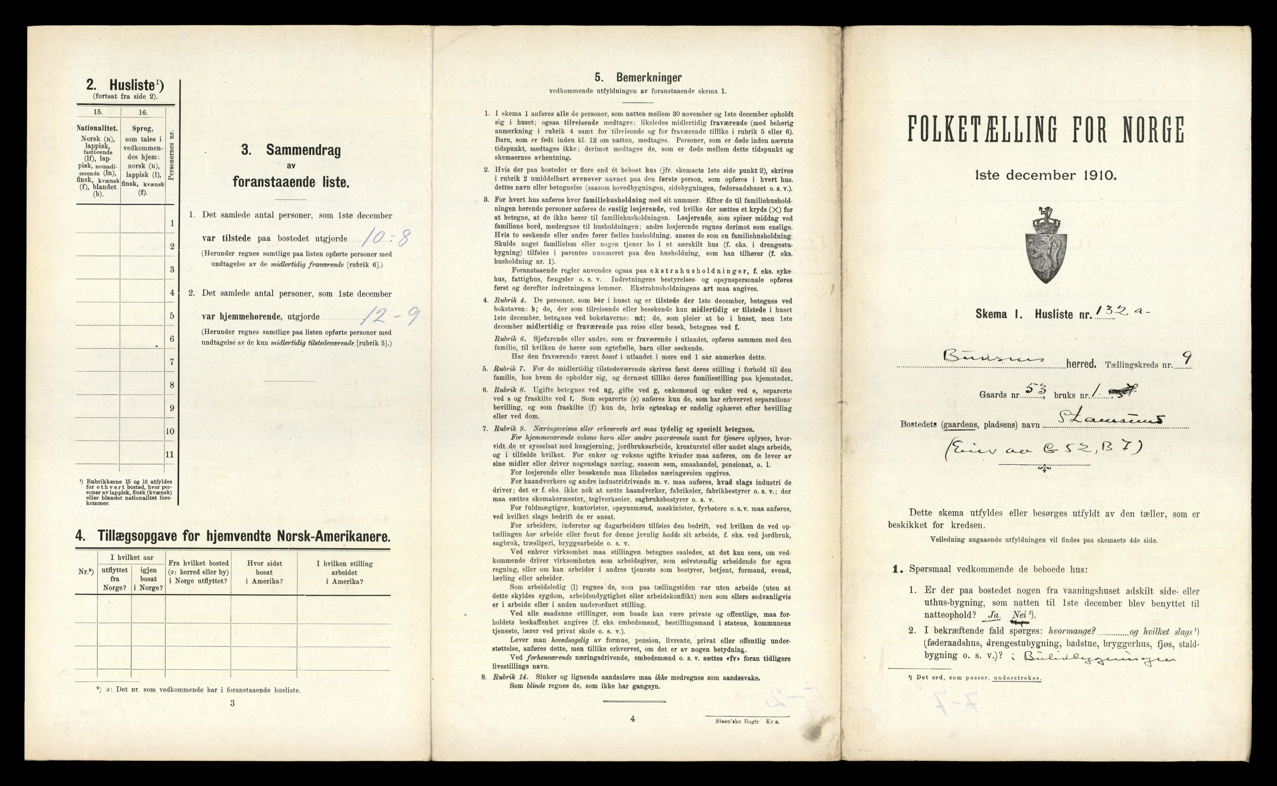RA, 1910 census for Buksnes, 1910, p. 1582