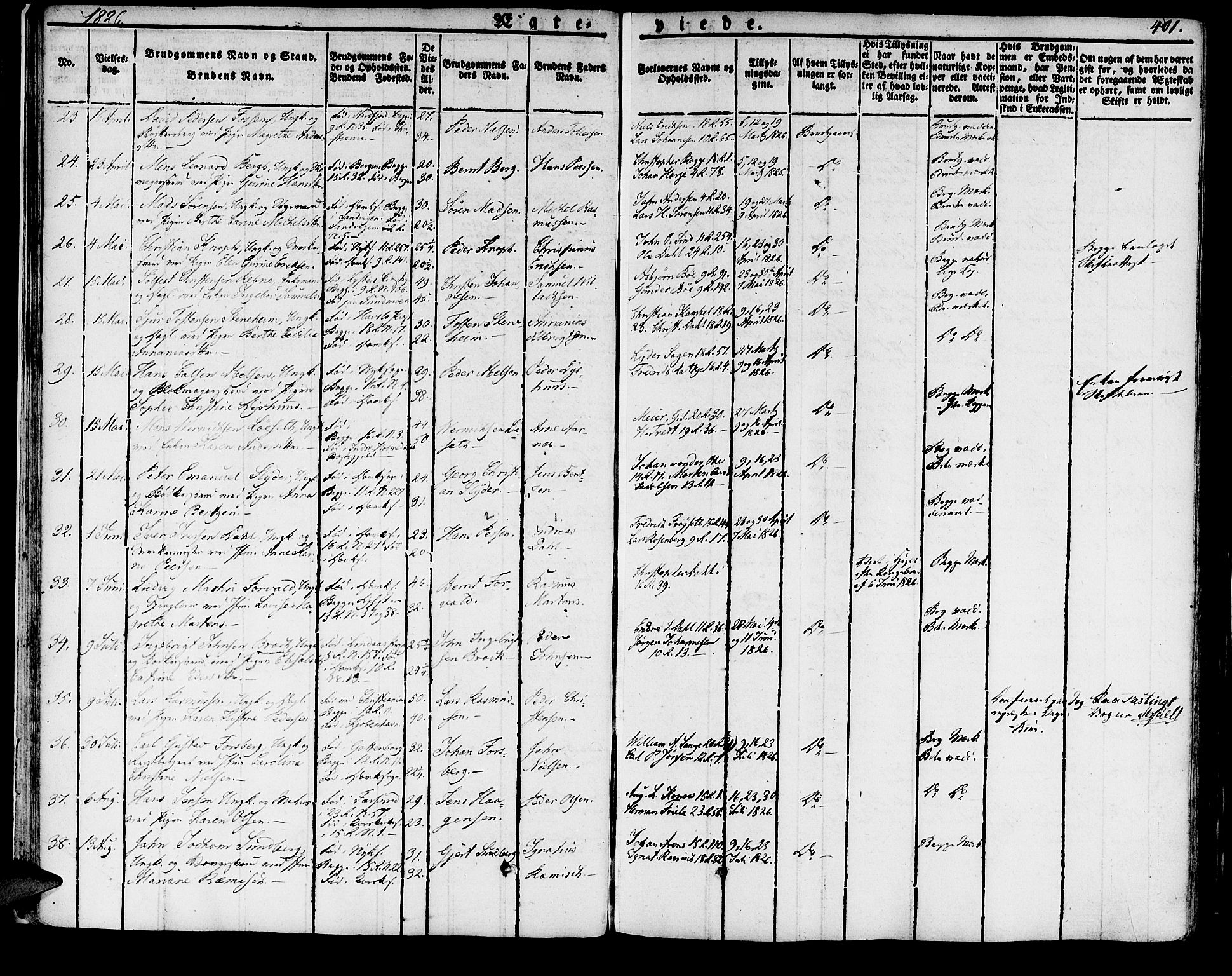 Domkirken sokneprestembete, SAB/A-74801/H/Haa/L0012: Parish register (official) no. A 12, 1821-1840, p. 401